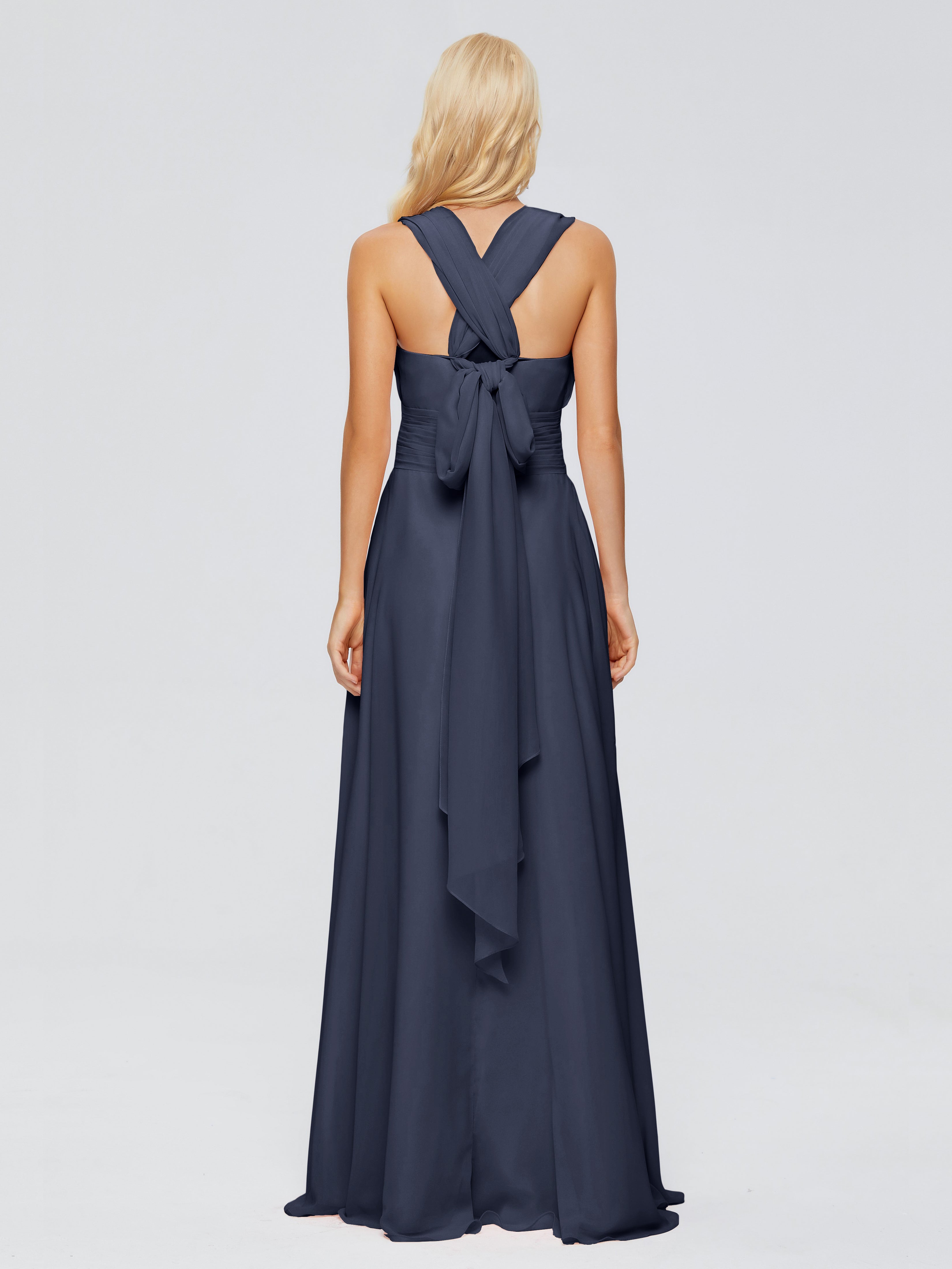 Robe Demoiselle D Honneur Bleu Marine Trapèze Bretelle Ruban Mousseline Robes Demoiselle D'Honneur