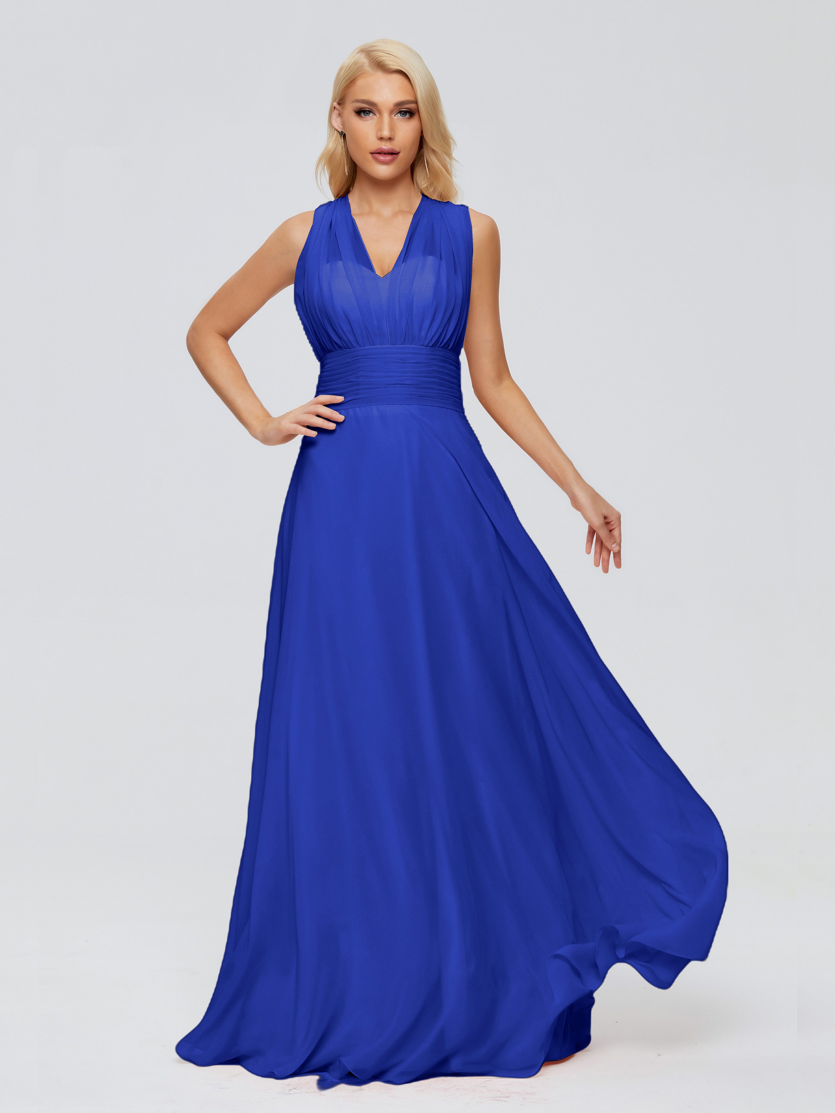 Robes De Demoiselle D'Honneur Bleu Royal Trapèze Bretelle Ruban Mousseline Robes Demoiselle D'Honneur