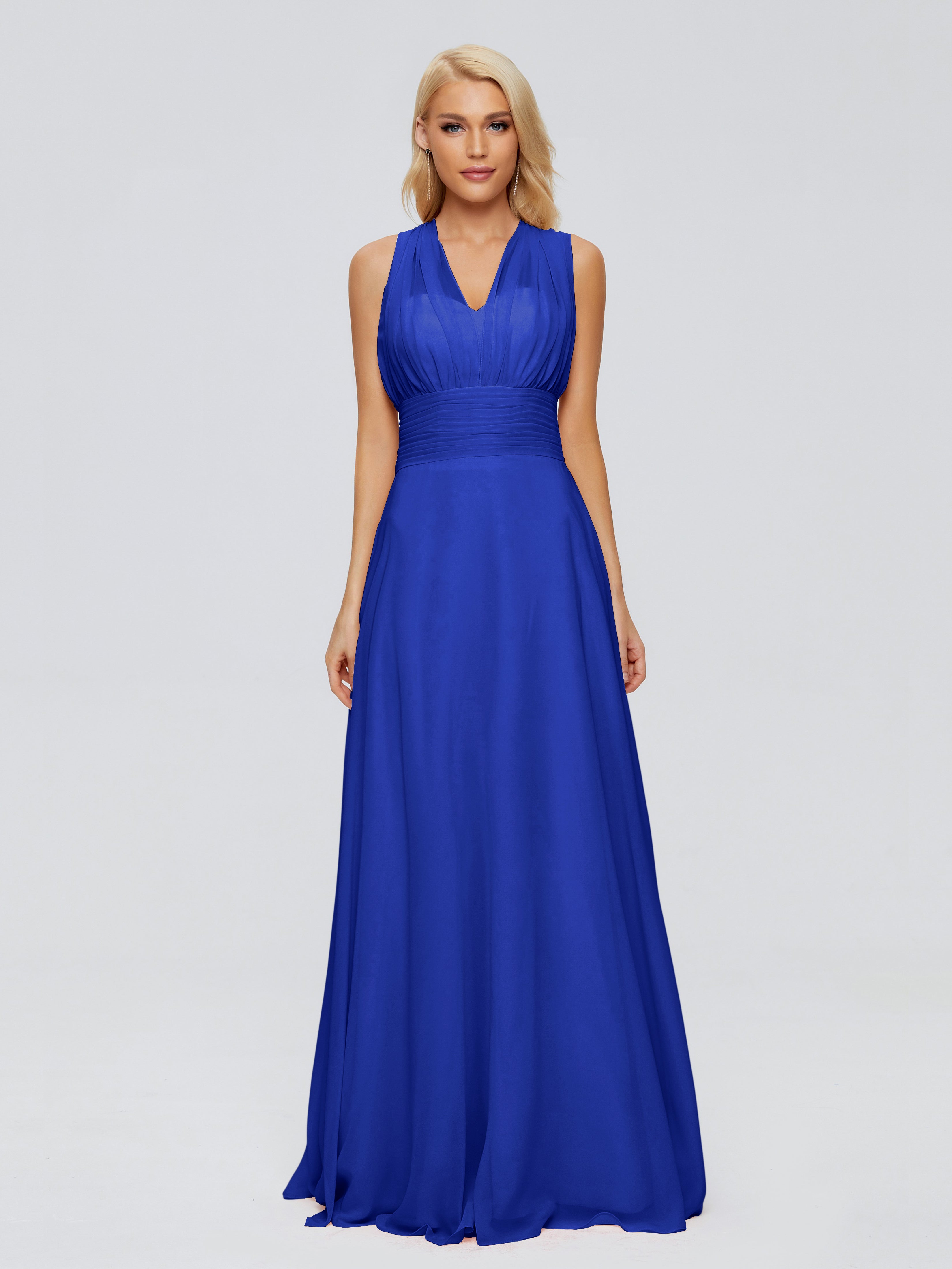 Robes De Demoiselle D'Honneur Bleu Royal Trapèze Bretelle Ruban Mousseline Robes Demoiselle D'Honneur