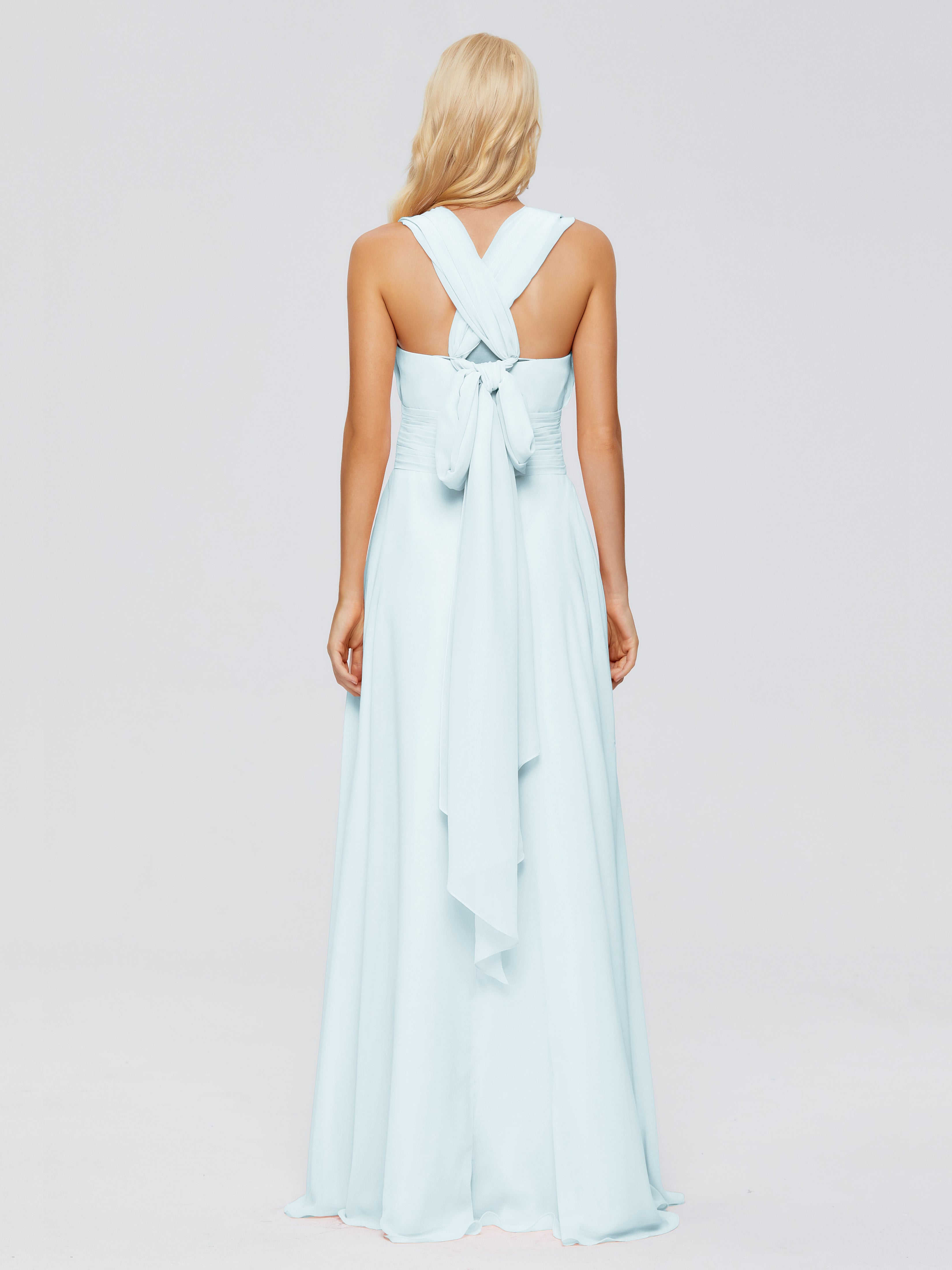 Robe De Demoiselle D'Honneur Brume Trapèze Bretelle Ruban Mousseline Robes Demoiselle D'Honneur