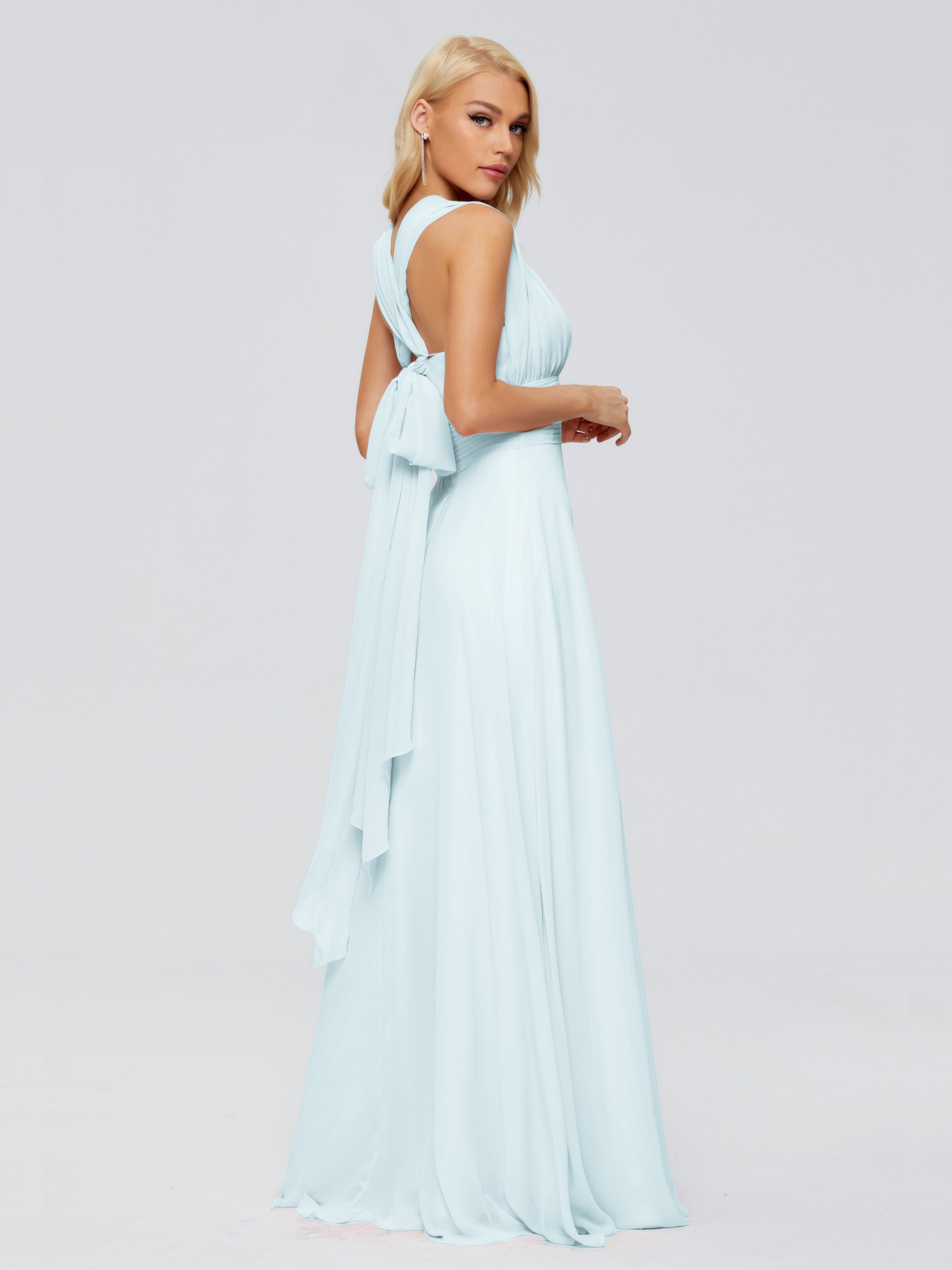 Robe De Demoiselle D'Honneur Brume Trapèze Bretelle Ruban Mousseline Robes Demoiselle D'Honneur