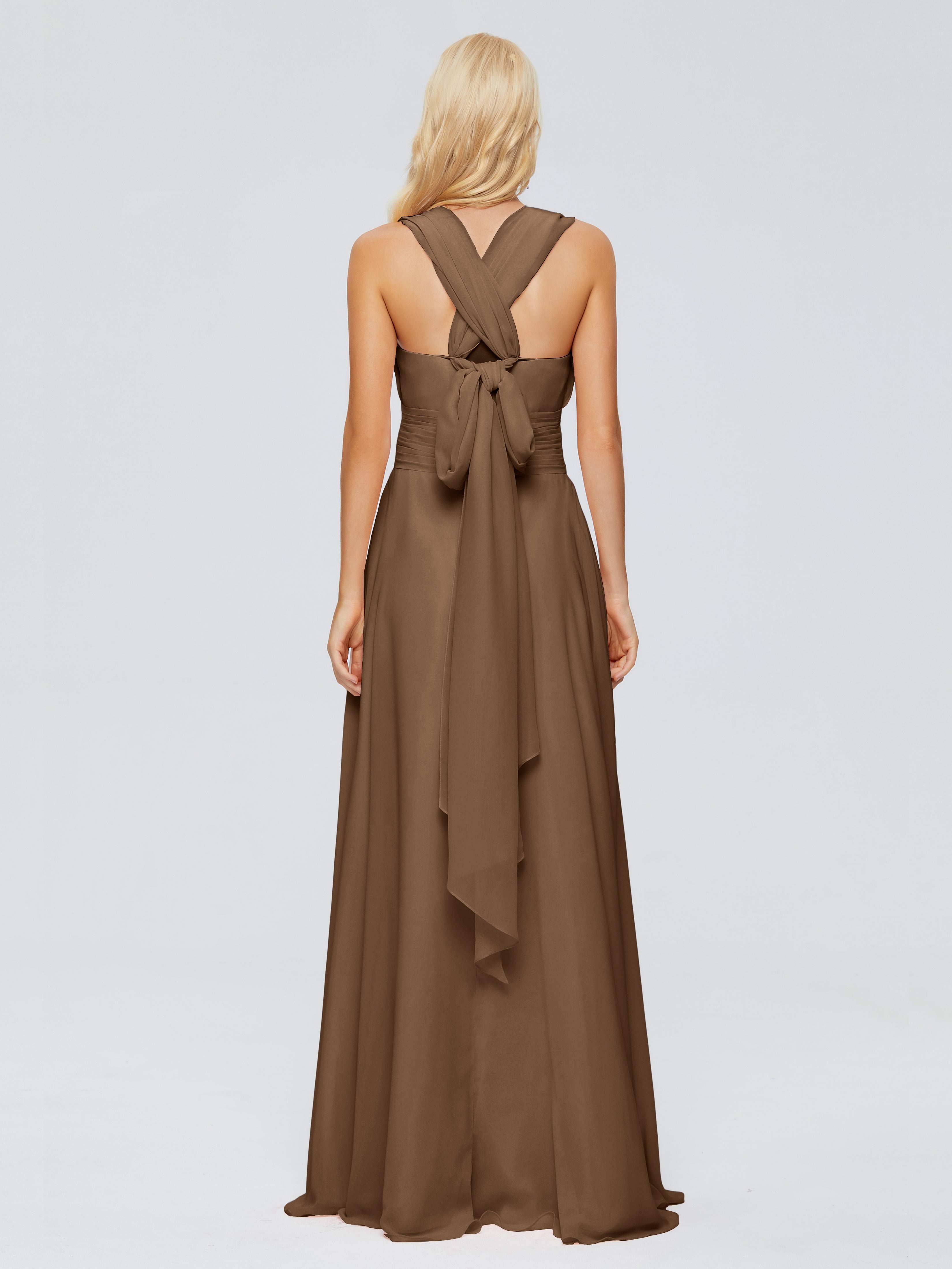 Robes De Demoiselle D'Honneur Brun Trapèze Bretelle Ruban Mousseline Robes Demoiselle D'Honneur