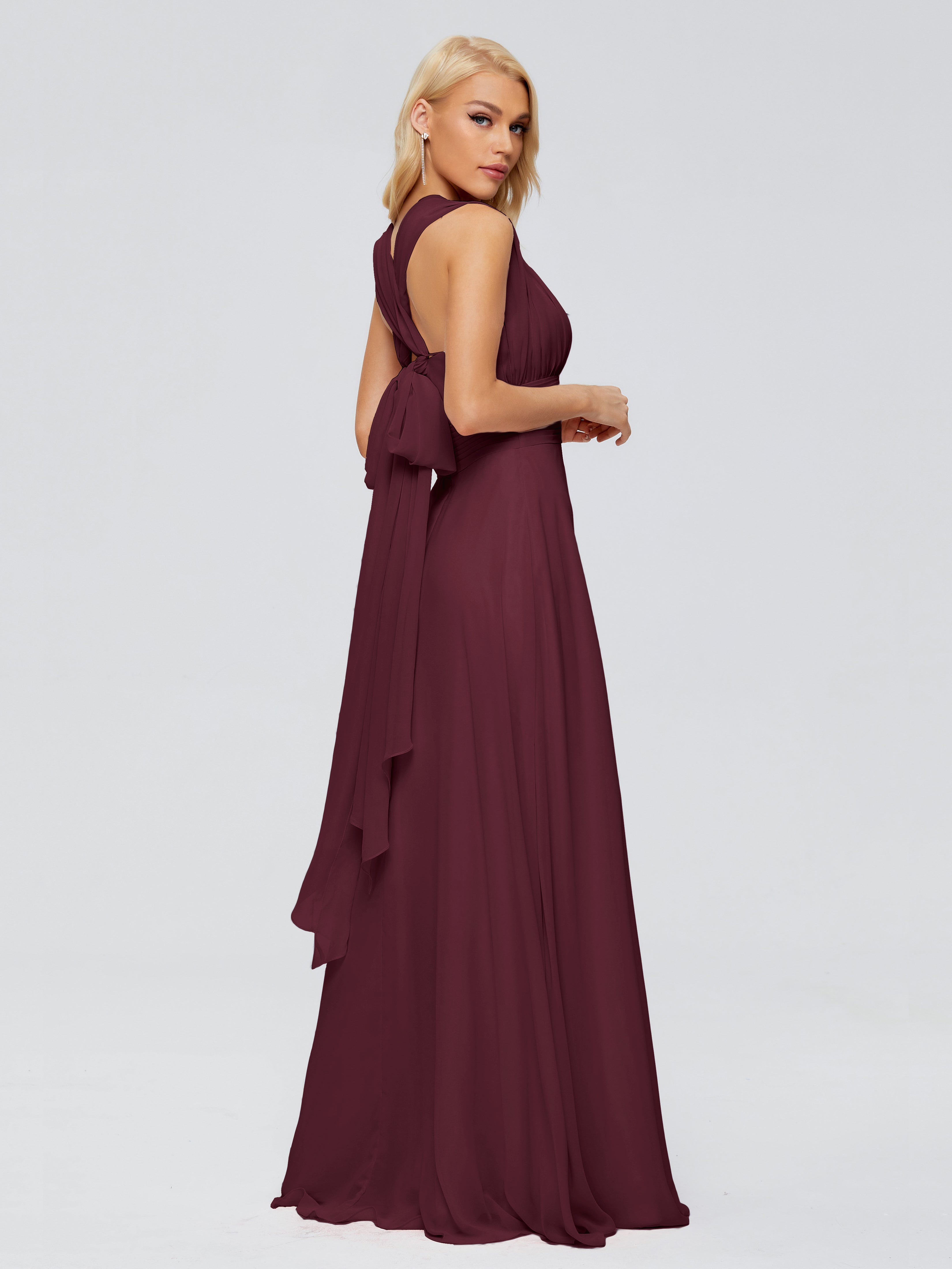 Robes De Demoiselle D'Honneur Cabernet Trapèze Bretelle Ruban Mousseline Robes Demoiselle D'Honneur