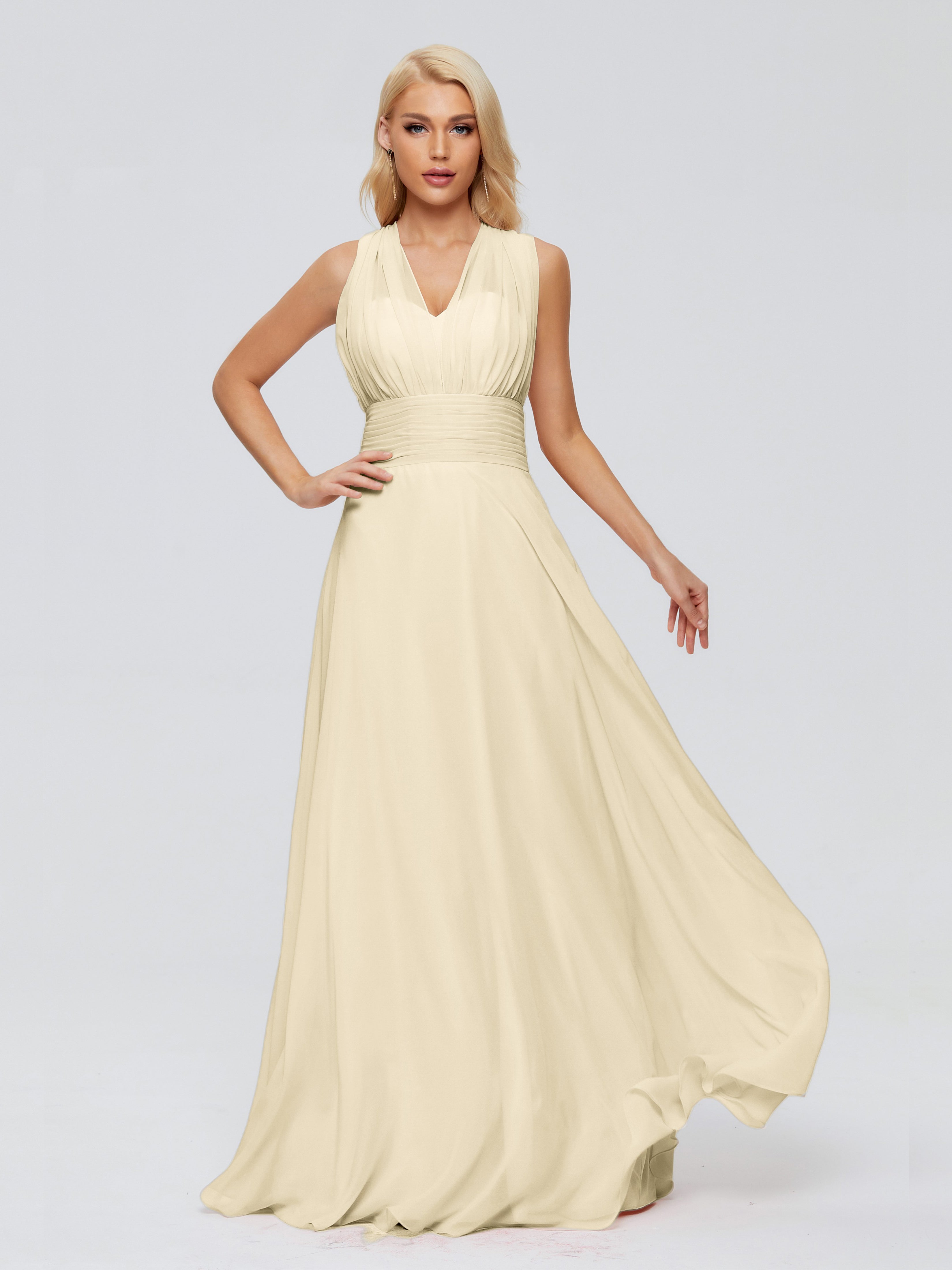 Robe De Demoiselle D'Honneur Champagne Trapèze Bretelle Ruban Mousseline Robes Demoiselle D'Honneur