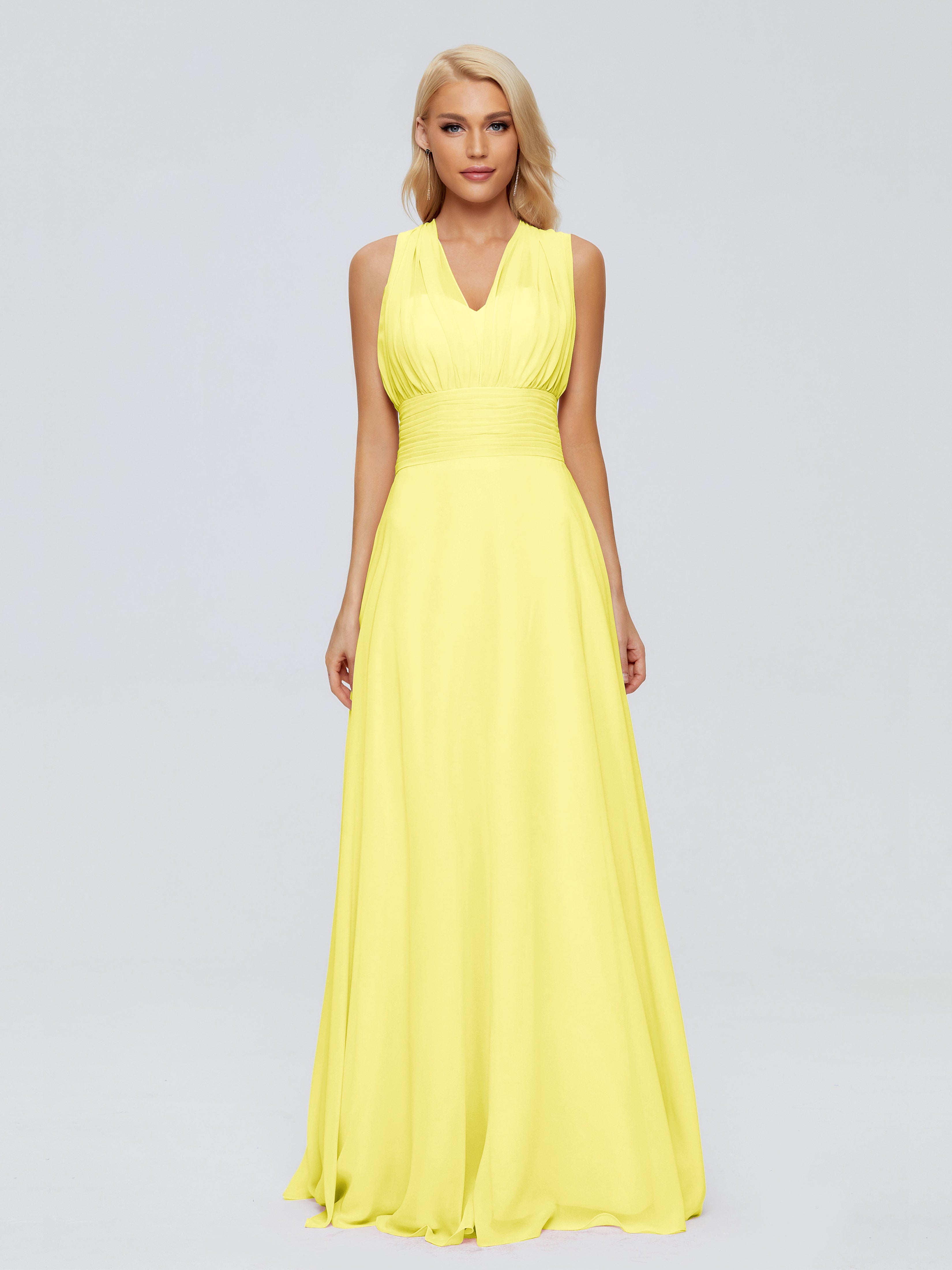 Robes De Demoiselle D'Honneur Citron Trapèze Bretelle Ruban Mousseline Robes Demoiselle D'Honneur