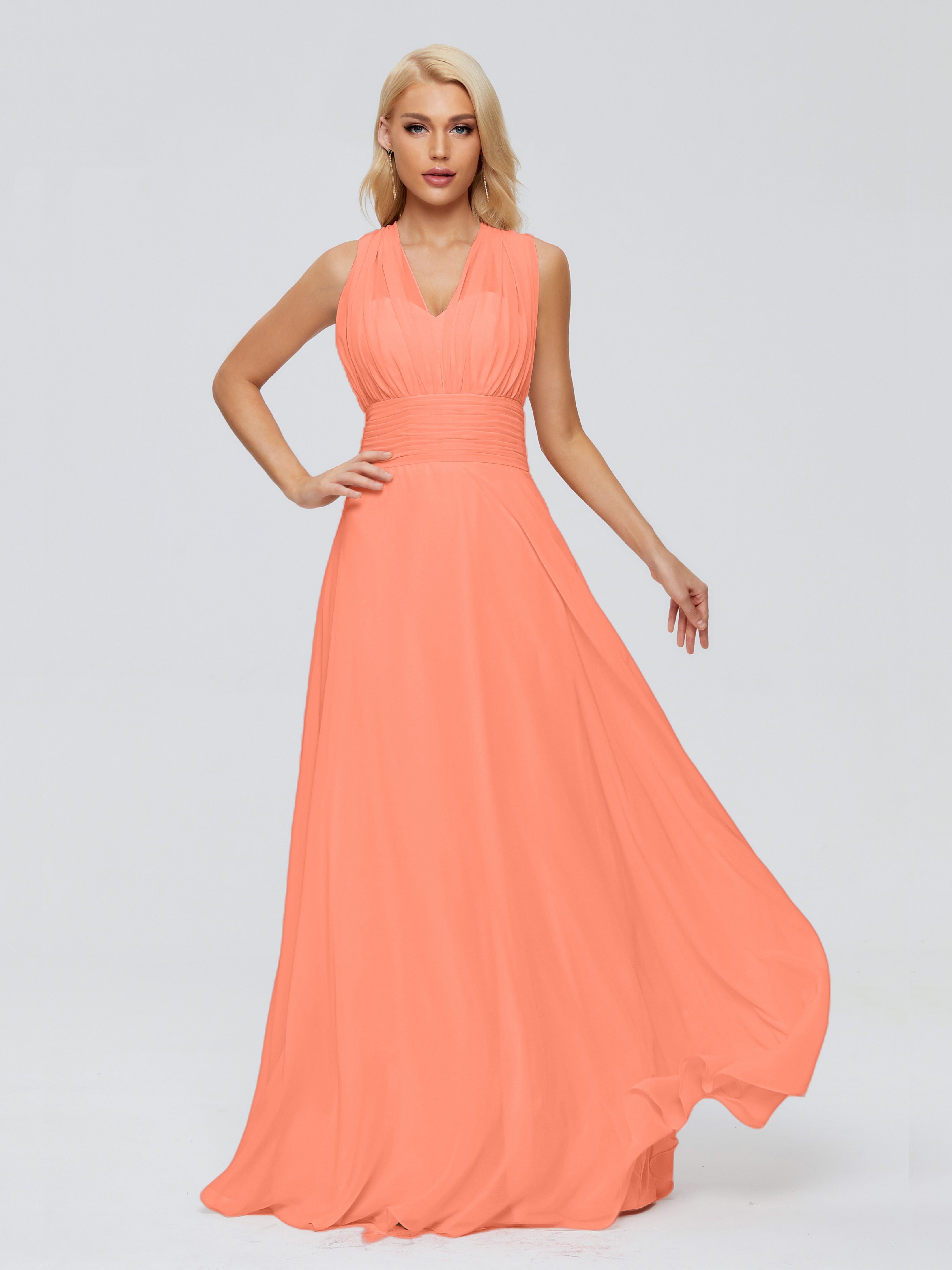 Robes De Demoiselle D'Honneur Coucher De Soleil Trapèze Bretelle Ruban Mousseline Robes Demoiselle D'Honneur