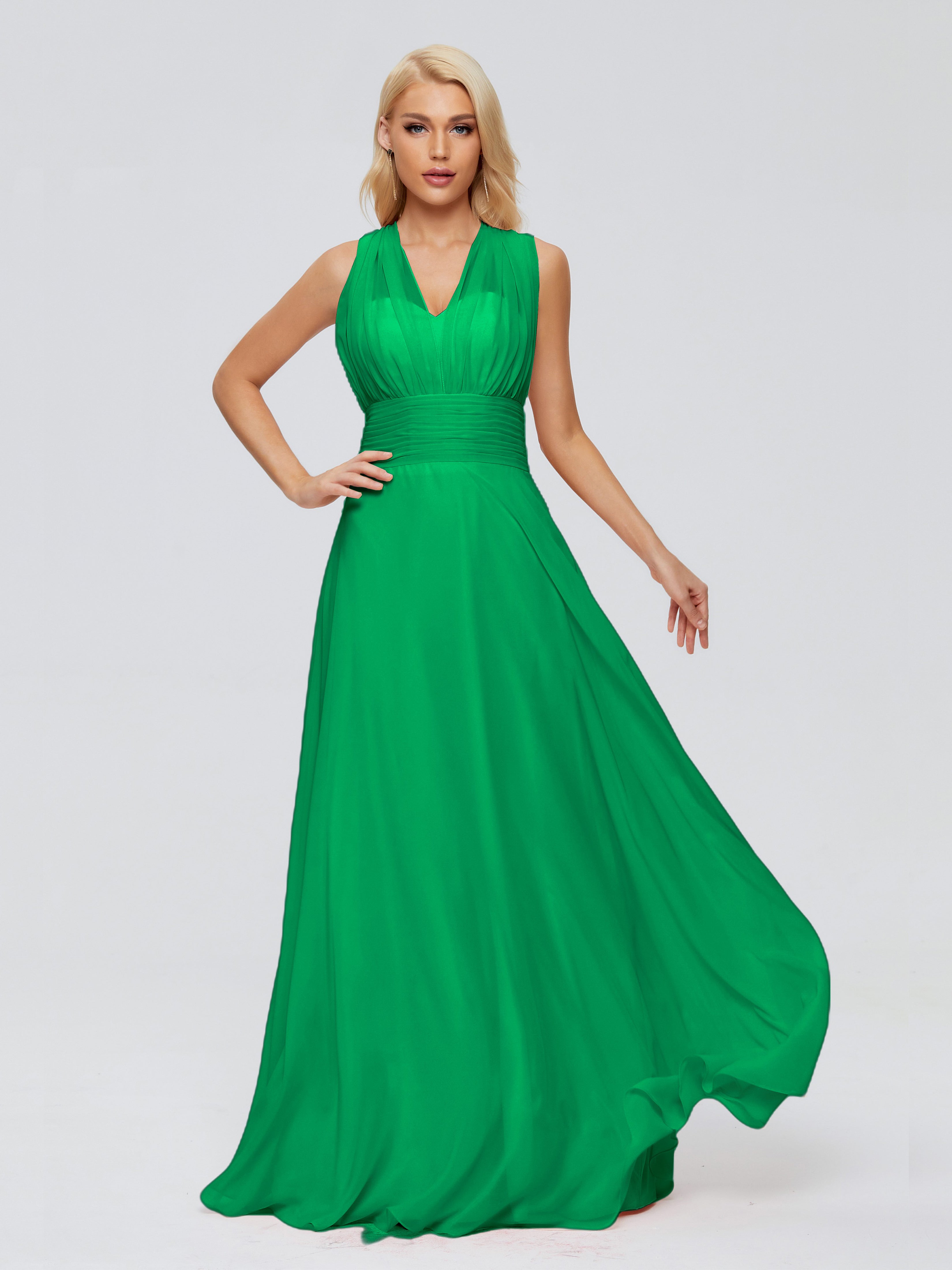 Robes De Demoiselle D'Honneur Vert Émeraude Trapèze Bretelle Ruban Mousseline Robes Demoiselle D'Honneur