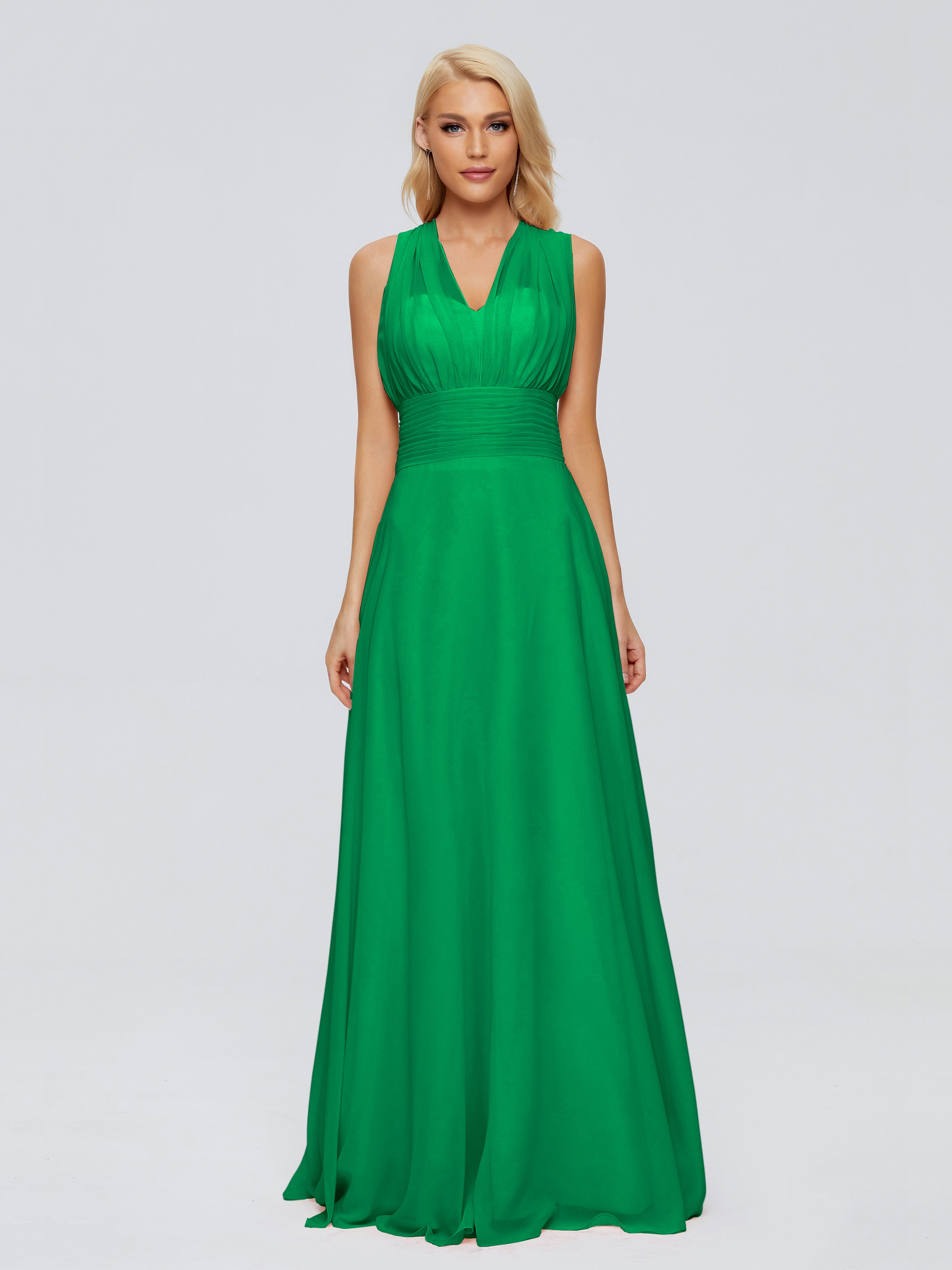 Robes De Demoiselle D'Honneur Vert Émeraude Trapèze Bretelle Ruban Mousseline Robes Demoiselle D'Honneur