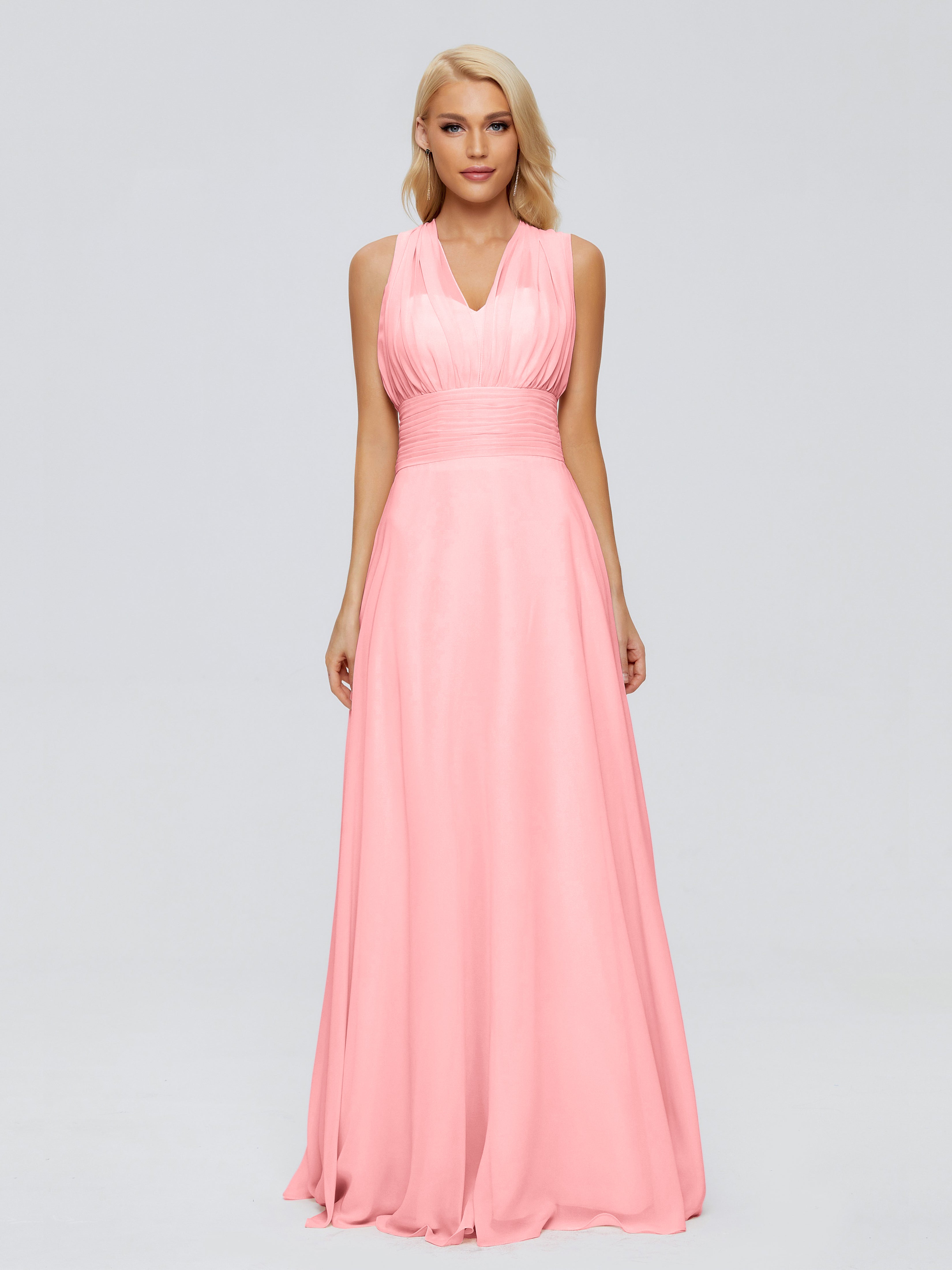 Robes De Demoiselle D'Honneur En Flamant Trapèze Bretelle Ruban Mousseline Robes Demoiselle D'Honneur