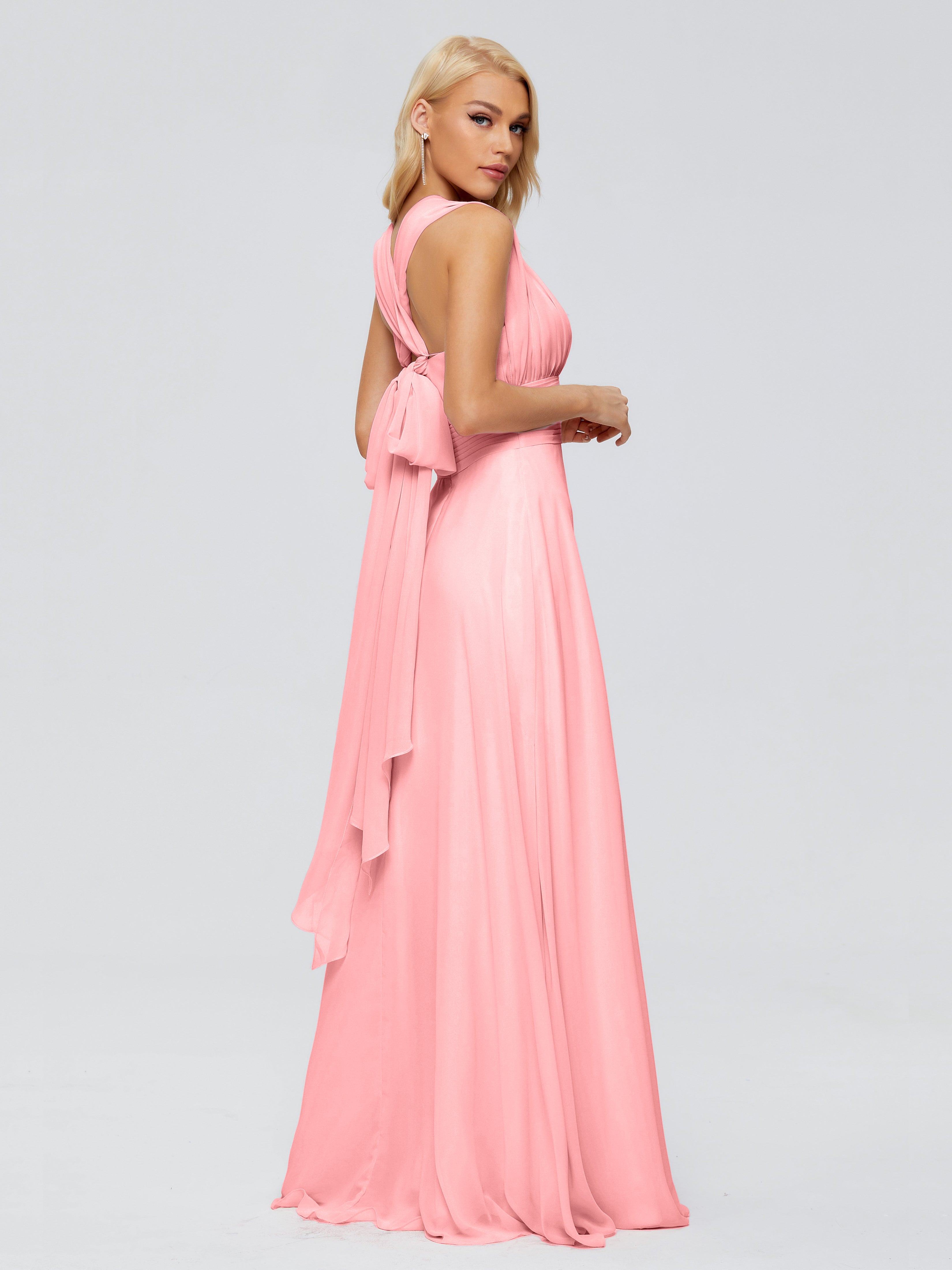 Robes De Demoiselle D'Honneur En Flamant Trapèze Bretelle Ruban Mousseline Robes Demoiselle D'Honneur