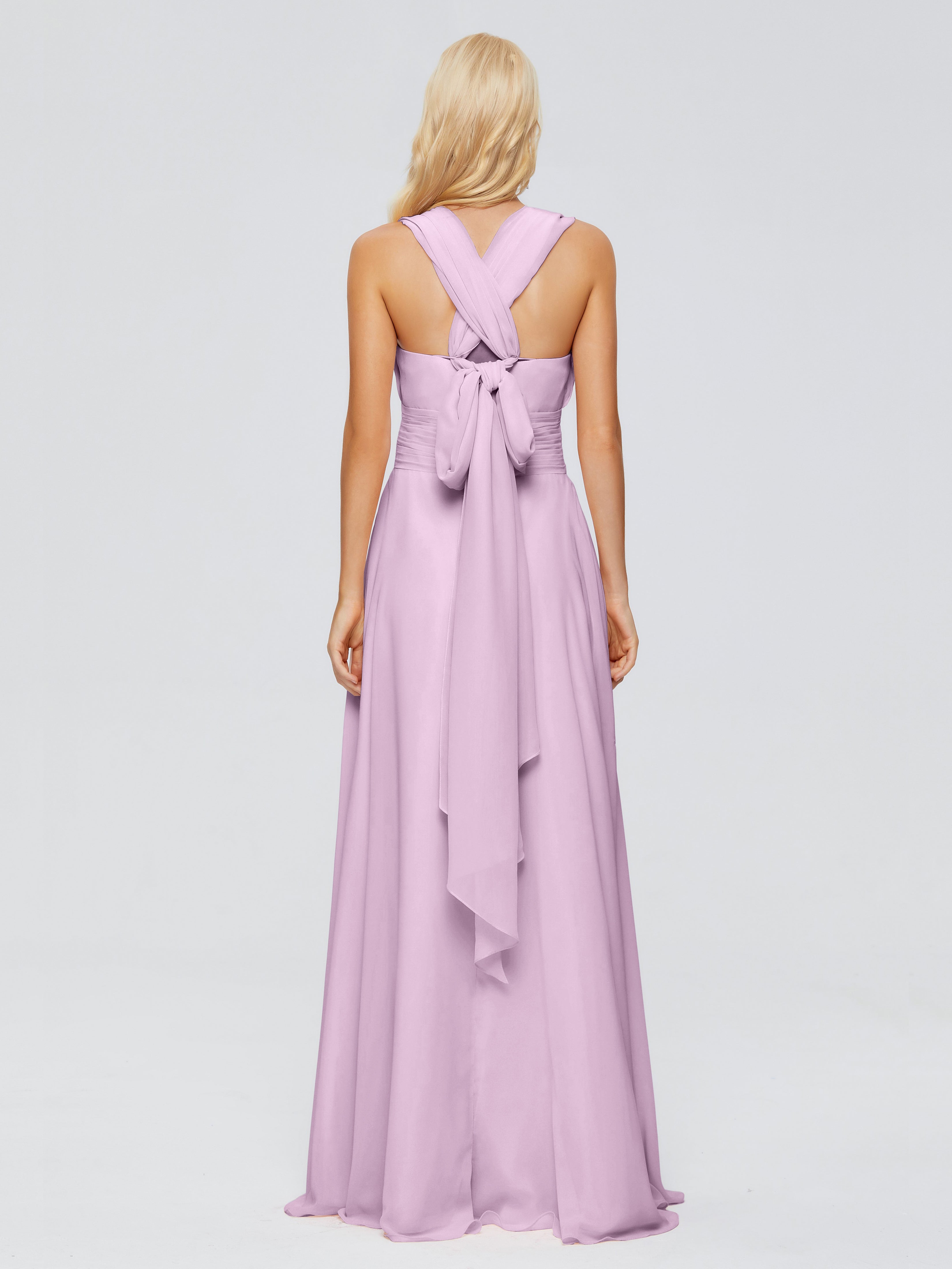 Robes De Demoiselle D'Honneur Glycine Trapèze Bretelle Ruban Mousseline Robes Demoiselle D'Honneur