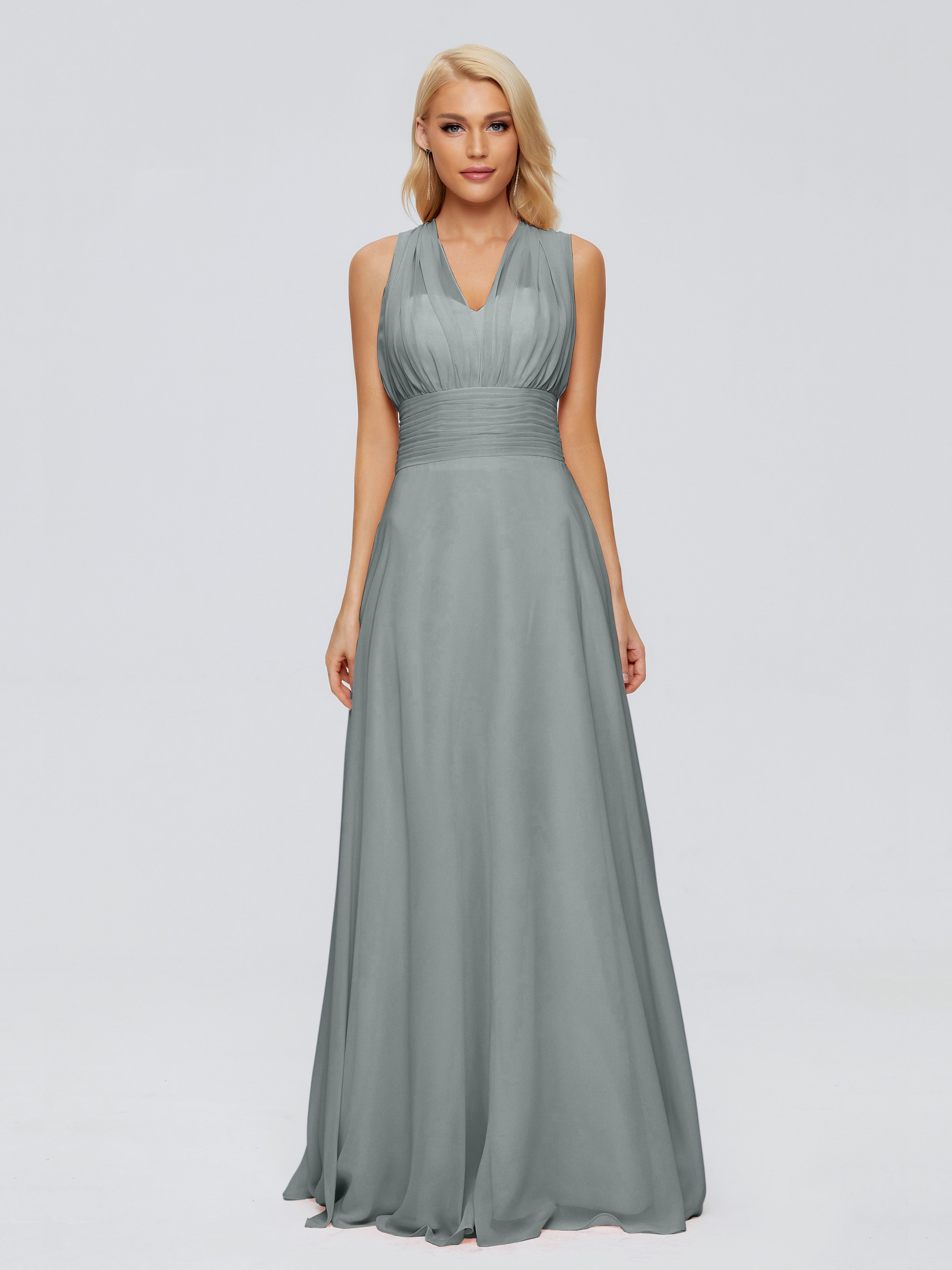 Robe Demoiselle D Honneur Gris Trapèze Bretelle Ruban Mousseline Robes Demoiselle D'Honneur