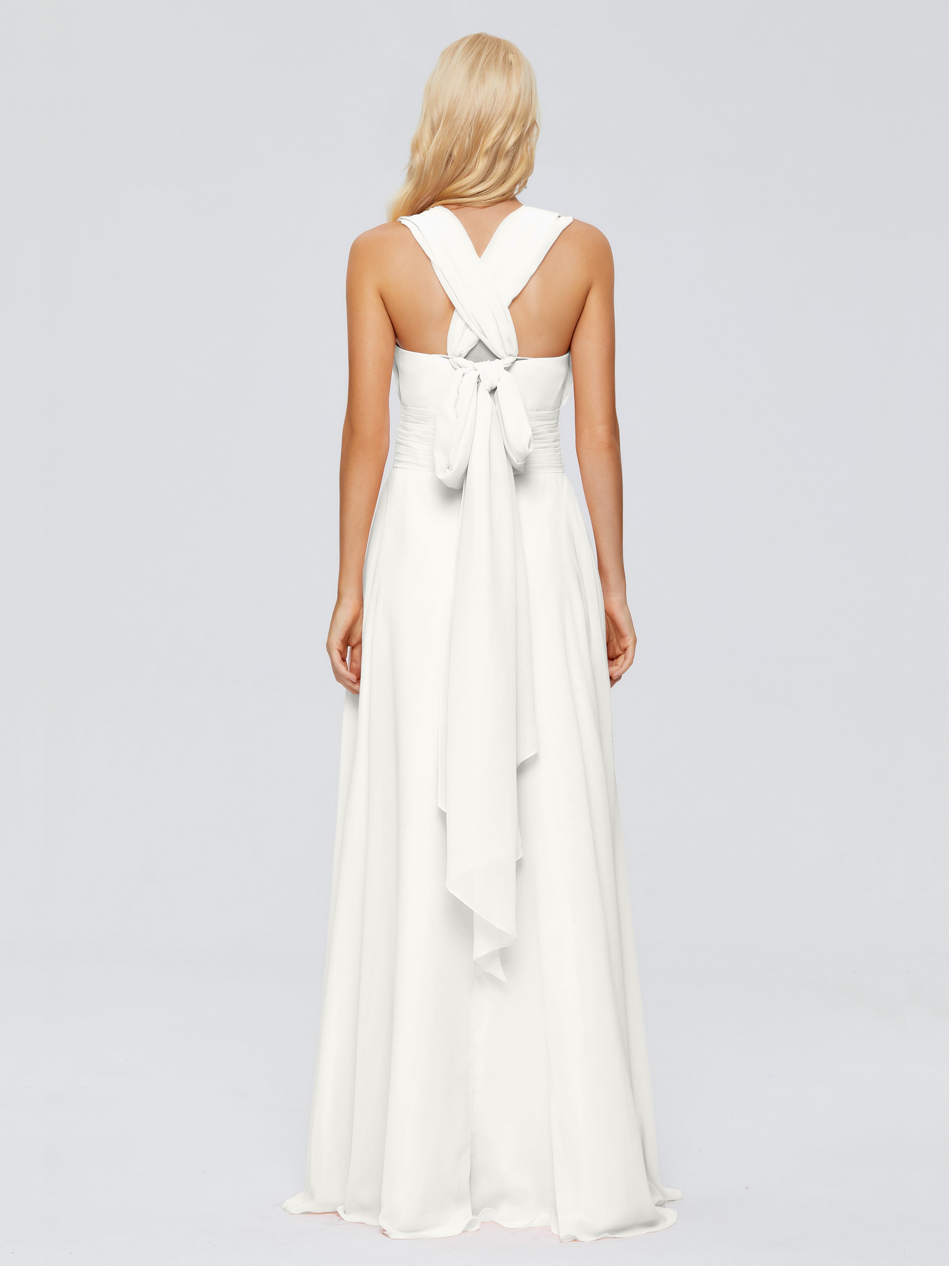 Robe Ivoire Demoiselle D Honneur Trapèze Bretelle Ruban Mousseline Robes Demoiselle D'Honneur