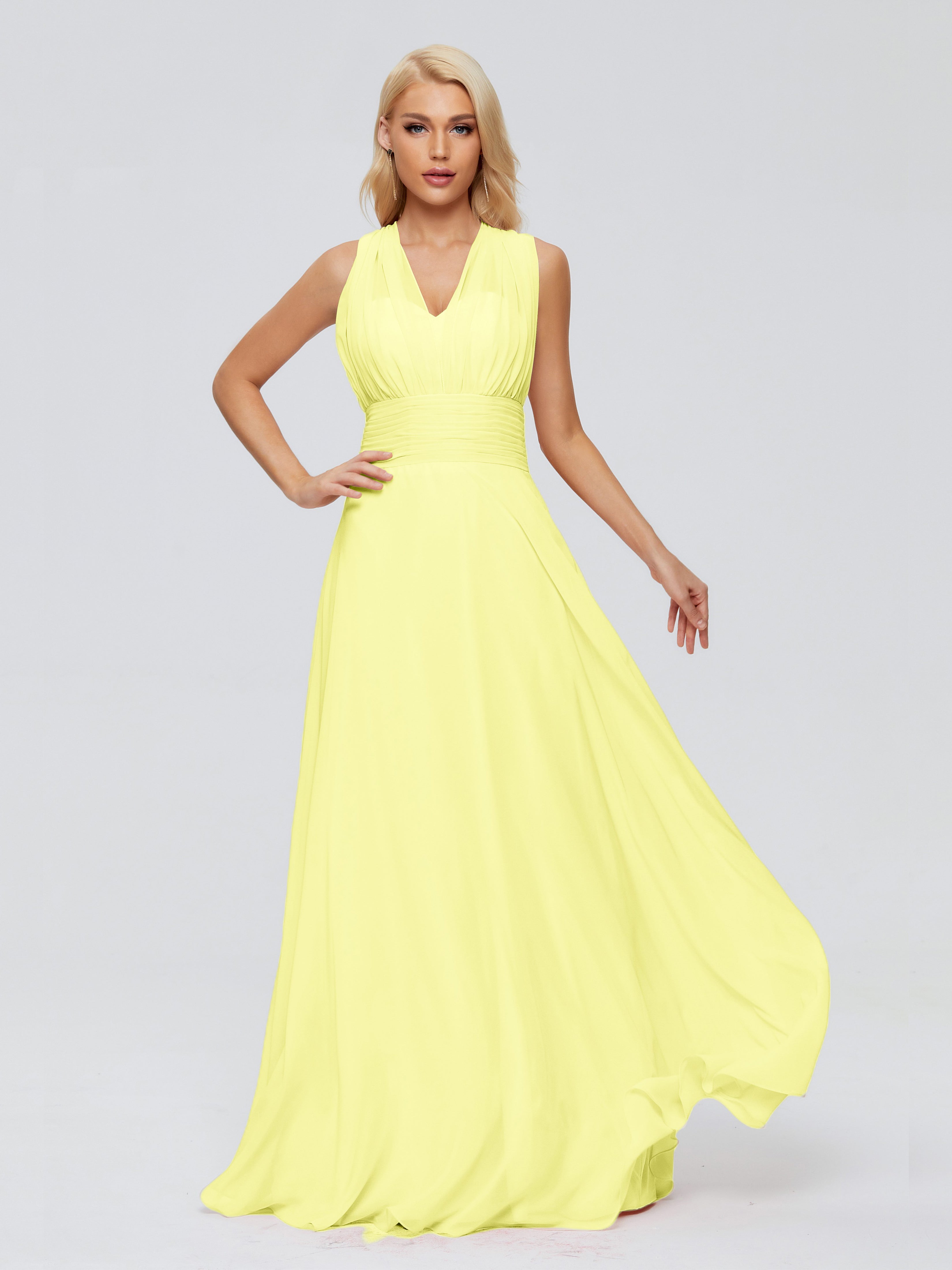 Robes De Demoiselle D'Honneur Jonquille Trapèze Bretelle Ruban Mousseline Robes Demoiselle D'Honneur