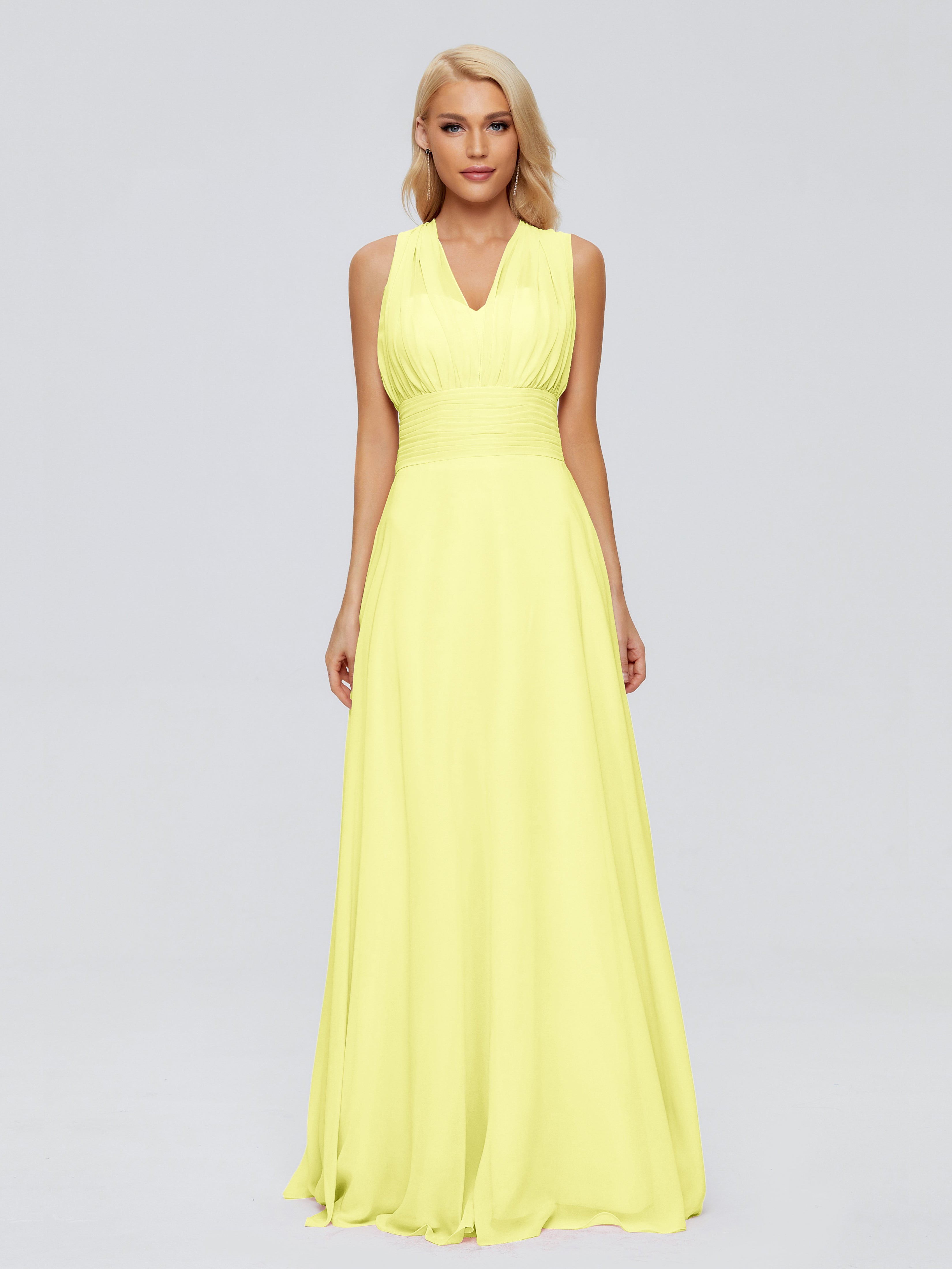 Robes De Demoiselle D'Honneur Jonquille Trapèze Bretelle Ruban Mousseline Robes Demoiselle D'Honneur