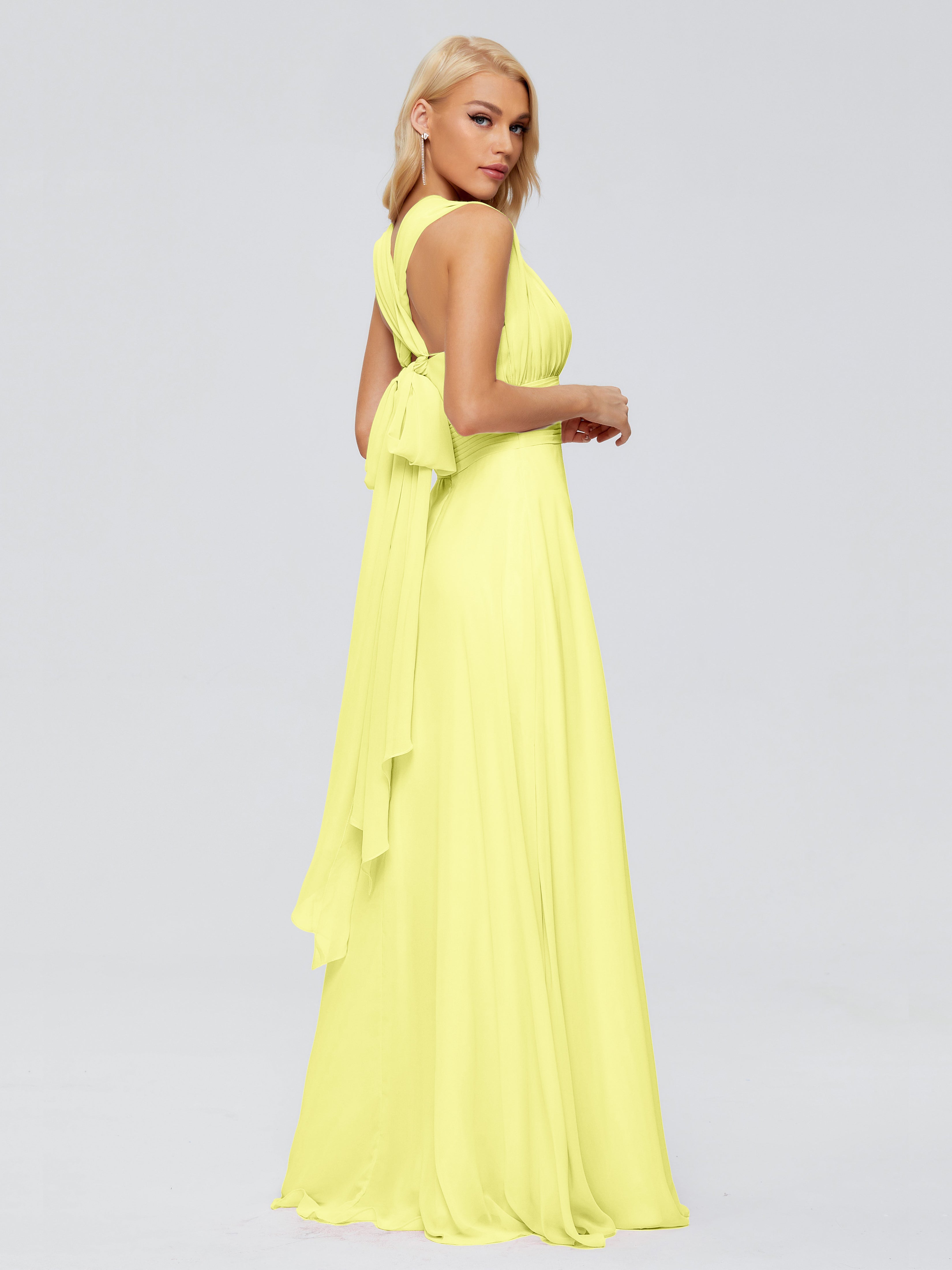 Robes De Demoiselle D'Honneur Jonquille Trapèze Bretelle Ruban Mousseline Robes Demoiselle D'Honneur