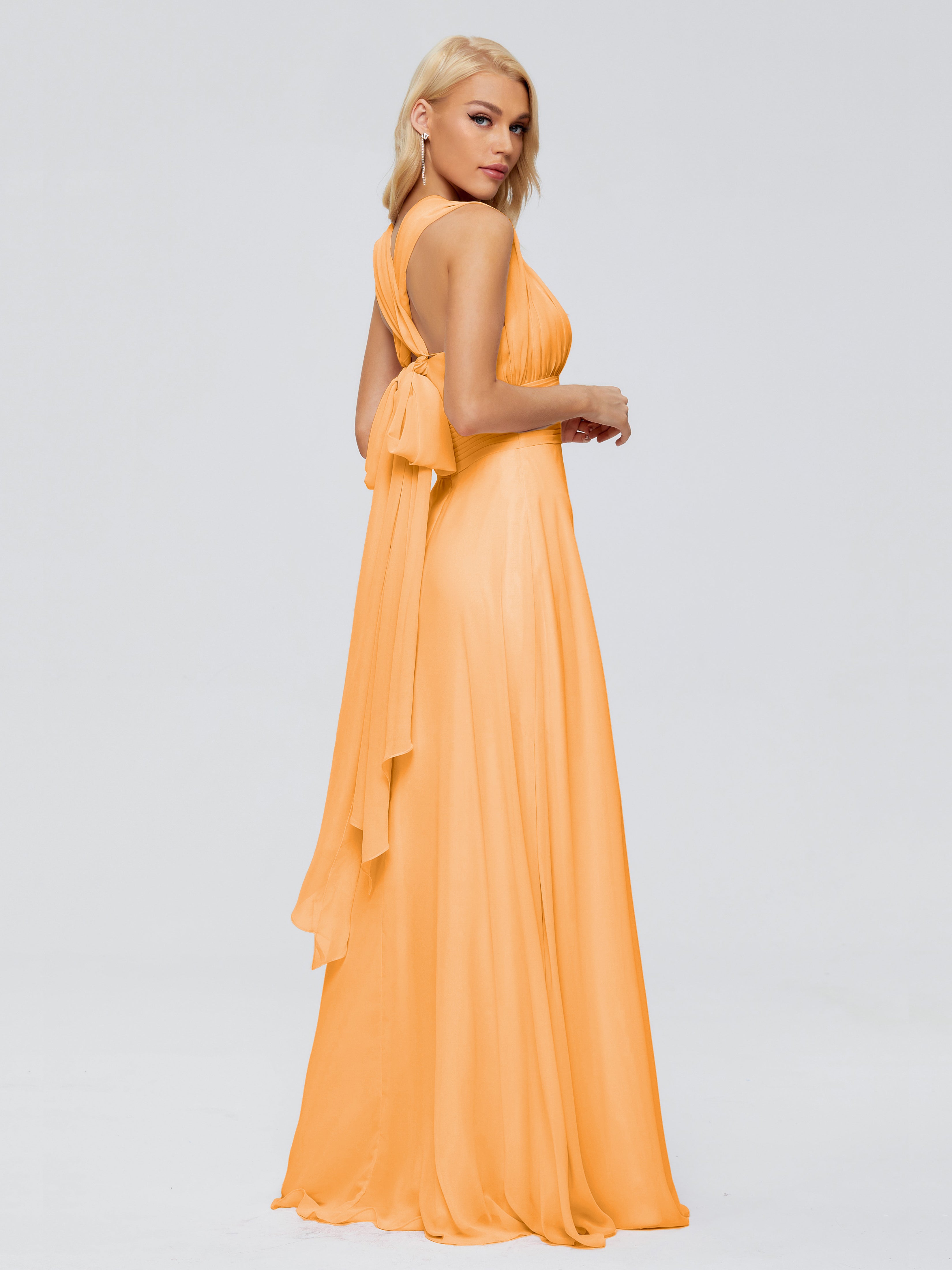 Robes De Demoiselle D'Honneur Mandarine Trapèze Bretelle Ruban Mousseline Robes Demoiselle D'Honneur