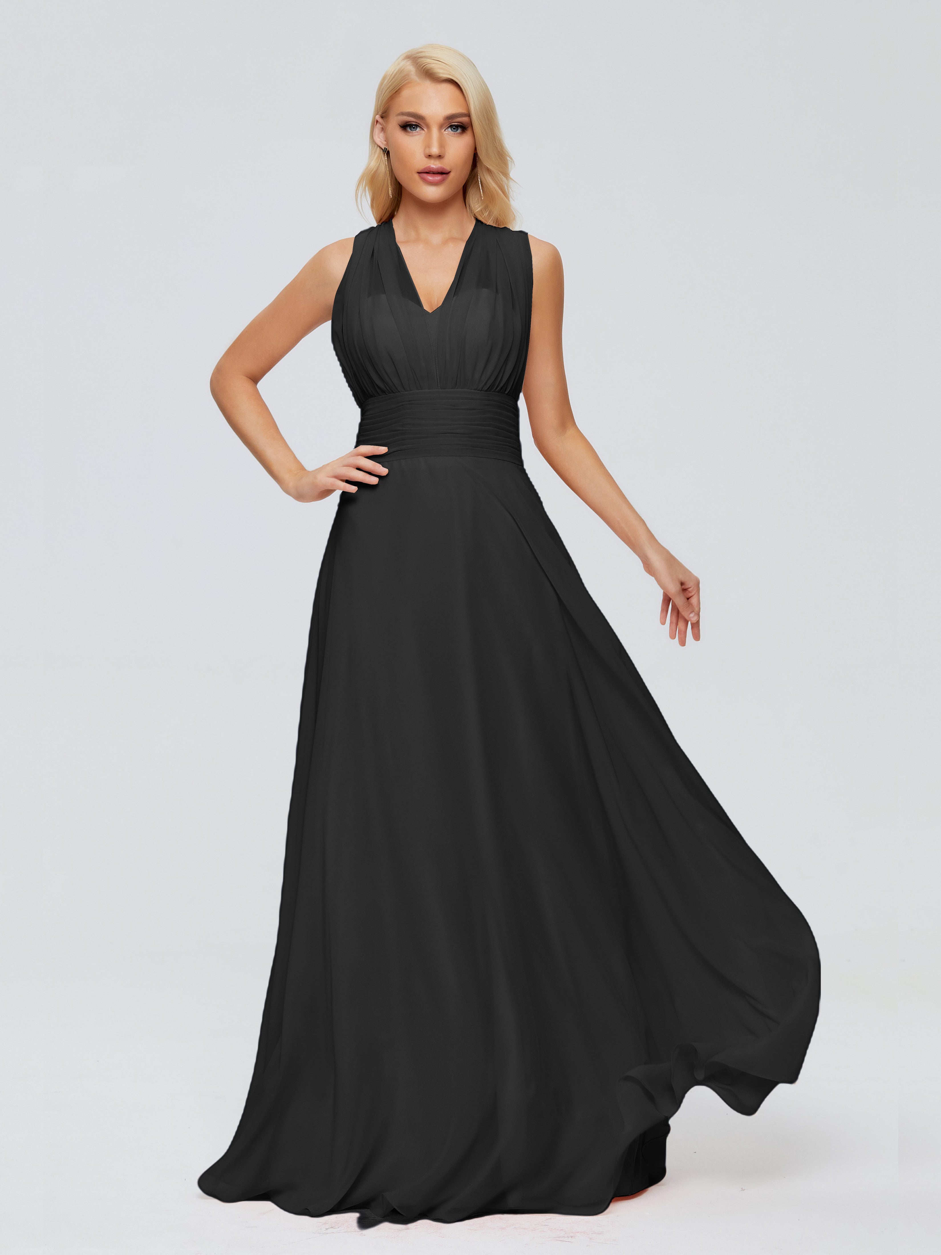 Robe Noire Demoiselle D Honneur Trapèze Bretelle Ruban Mousseline Robes Demoiselle D'Honneur