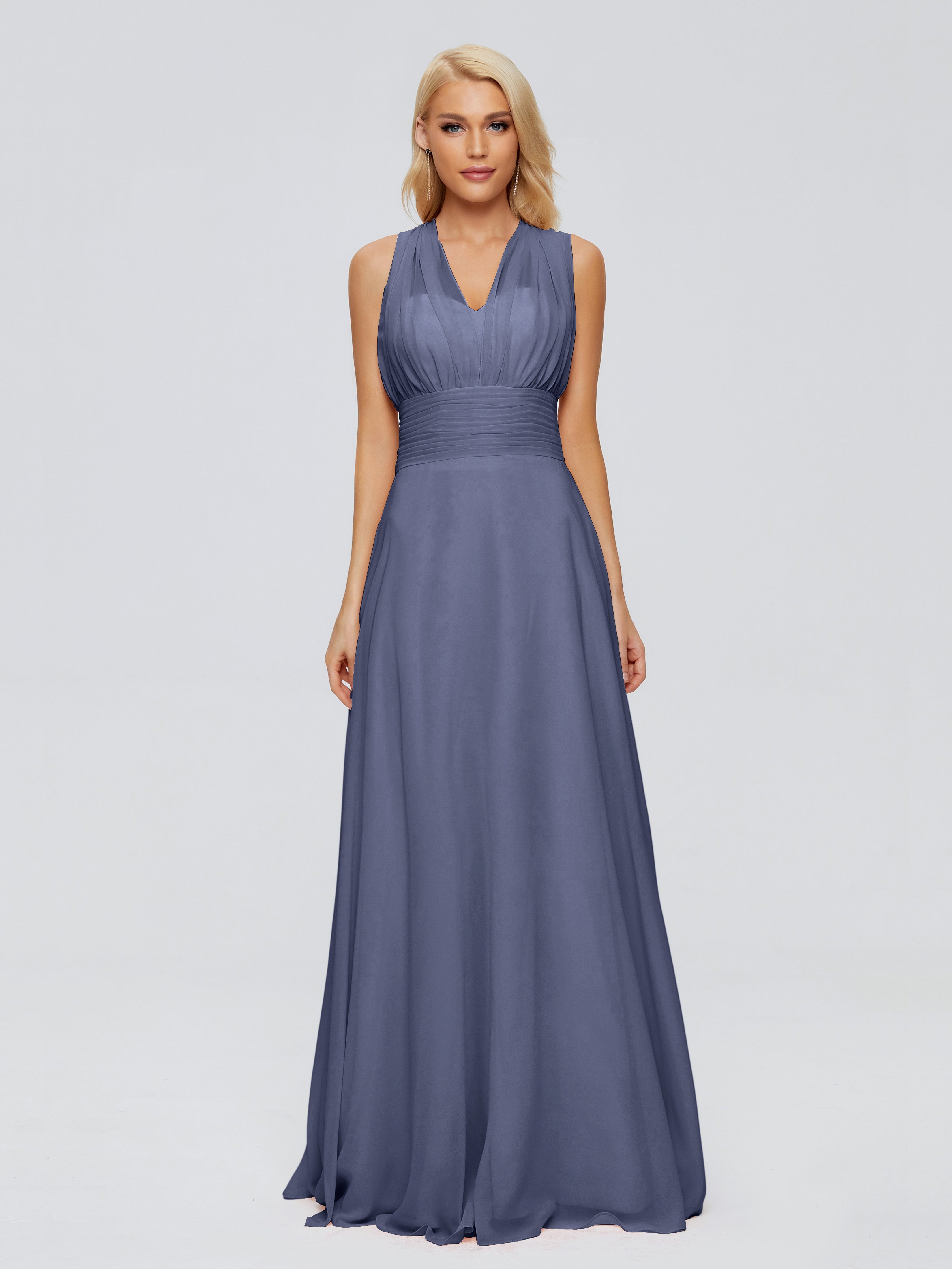 Robes De Demoiselle D'Honneur Bleu Orageux Trapèze Bretelle Ruban Mousseline Robes Demoiselle D'Honneur