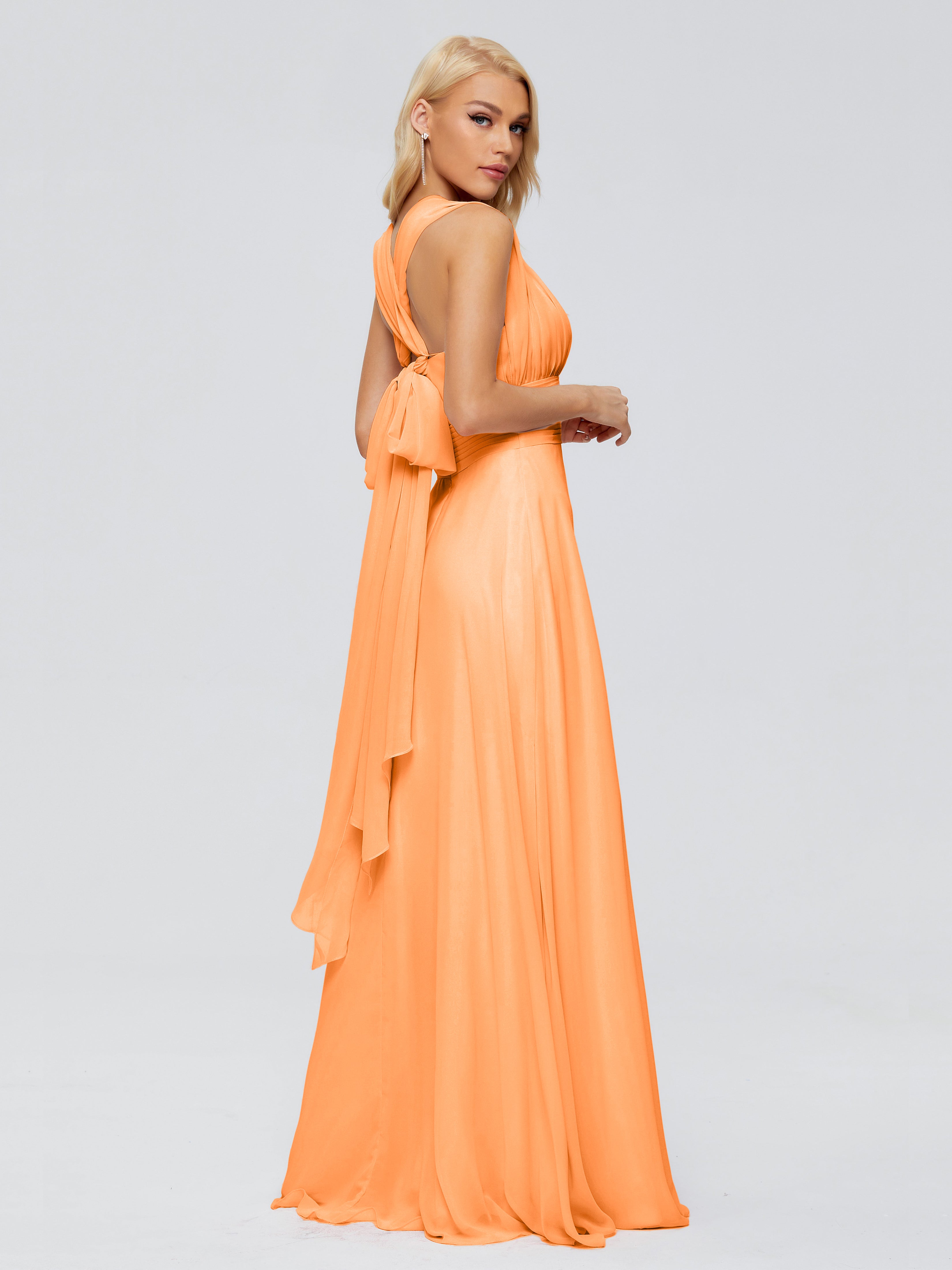 Robe Demoiselle D Honneur Orange Trapèze Bretelle Ruban Mousseline Robes Demoiselle D'Honneur