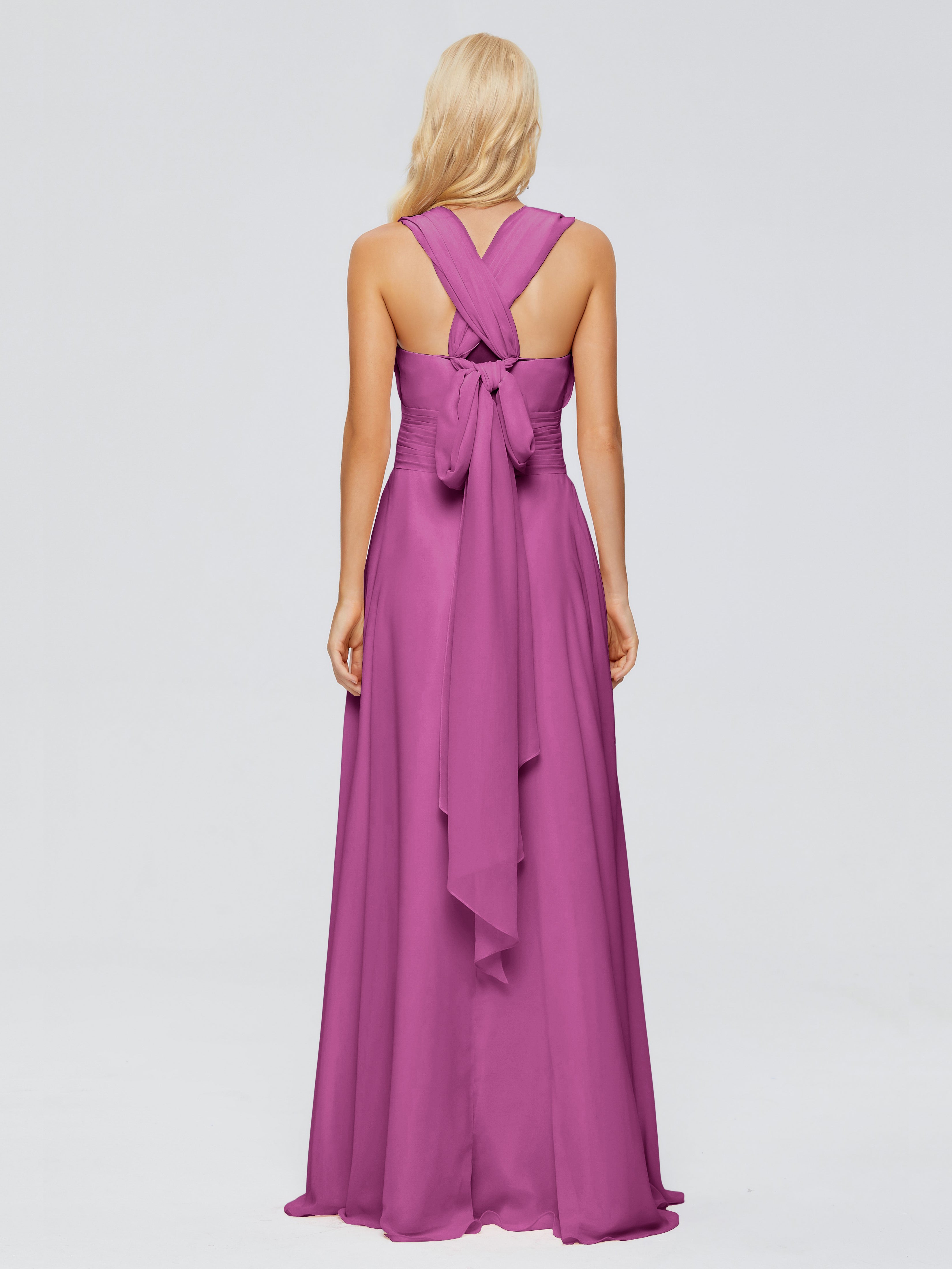 Robes De Demoiselle D'Honneur Orchidée Trapèze Bretelle Ruban Mousseline Robes Demoiselle D'Honneur