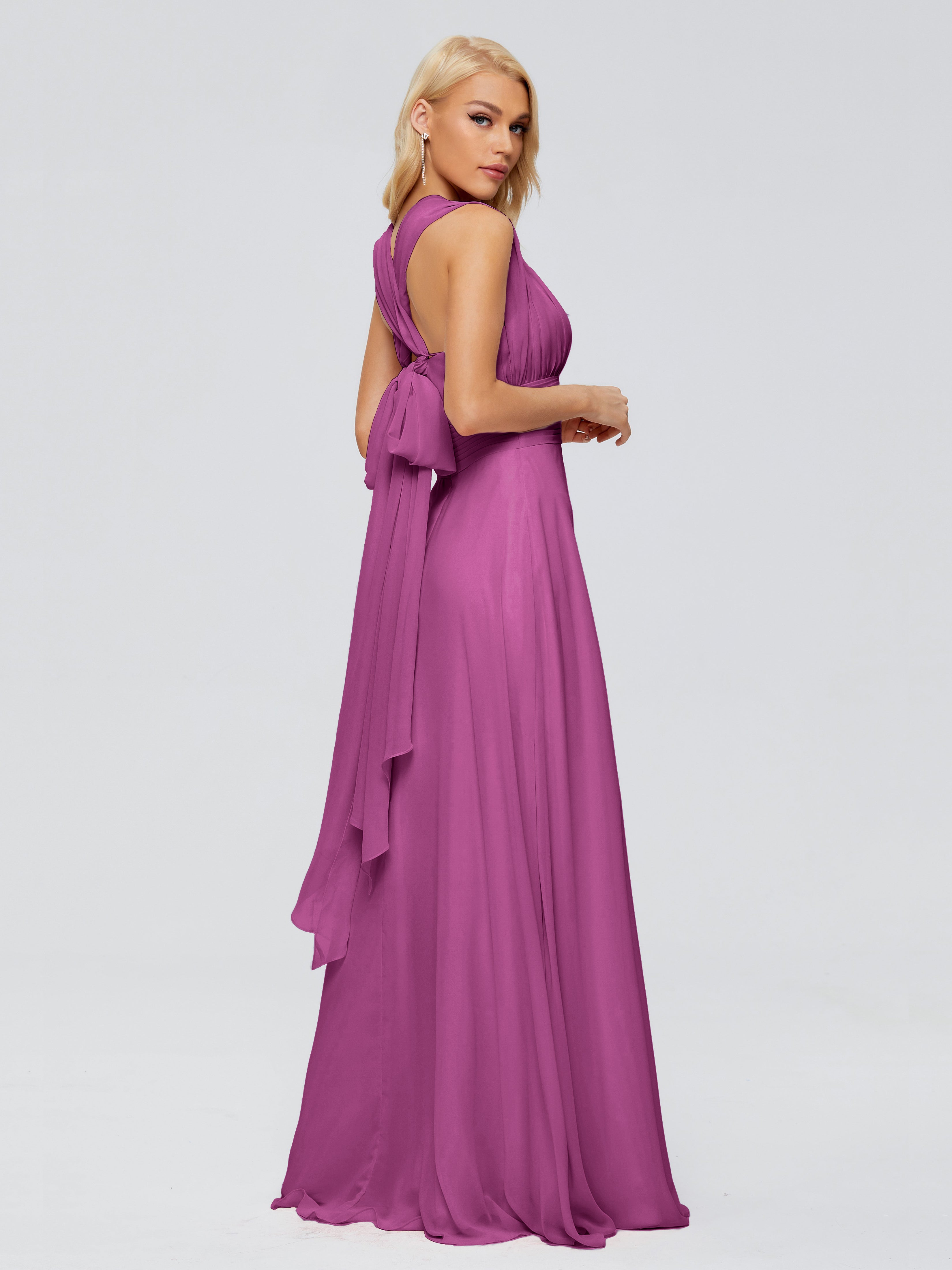 Robes De Demoiselle D'Honneur Orchidée Trapèze Bretelle Ruban Mousseline Robes Demoiselle D'Honneur