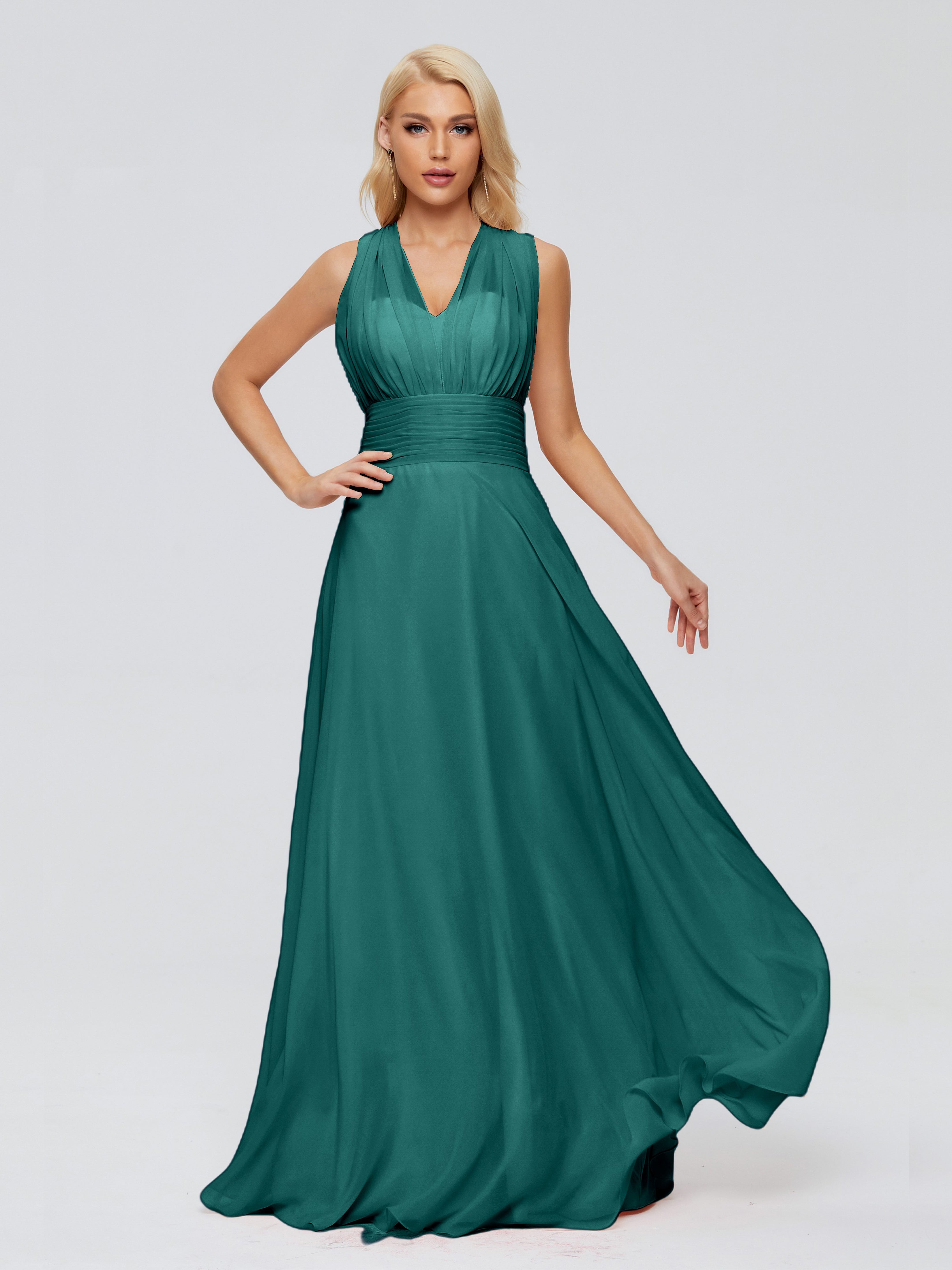 Robes De Demoiselle D'Honneur Bleu Paon Trapèze Bretelle Ruban Mousseline Robes Demoiselle D'Honneur