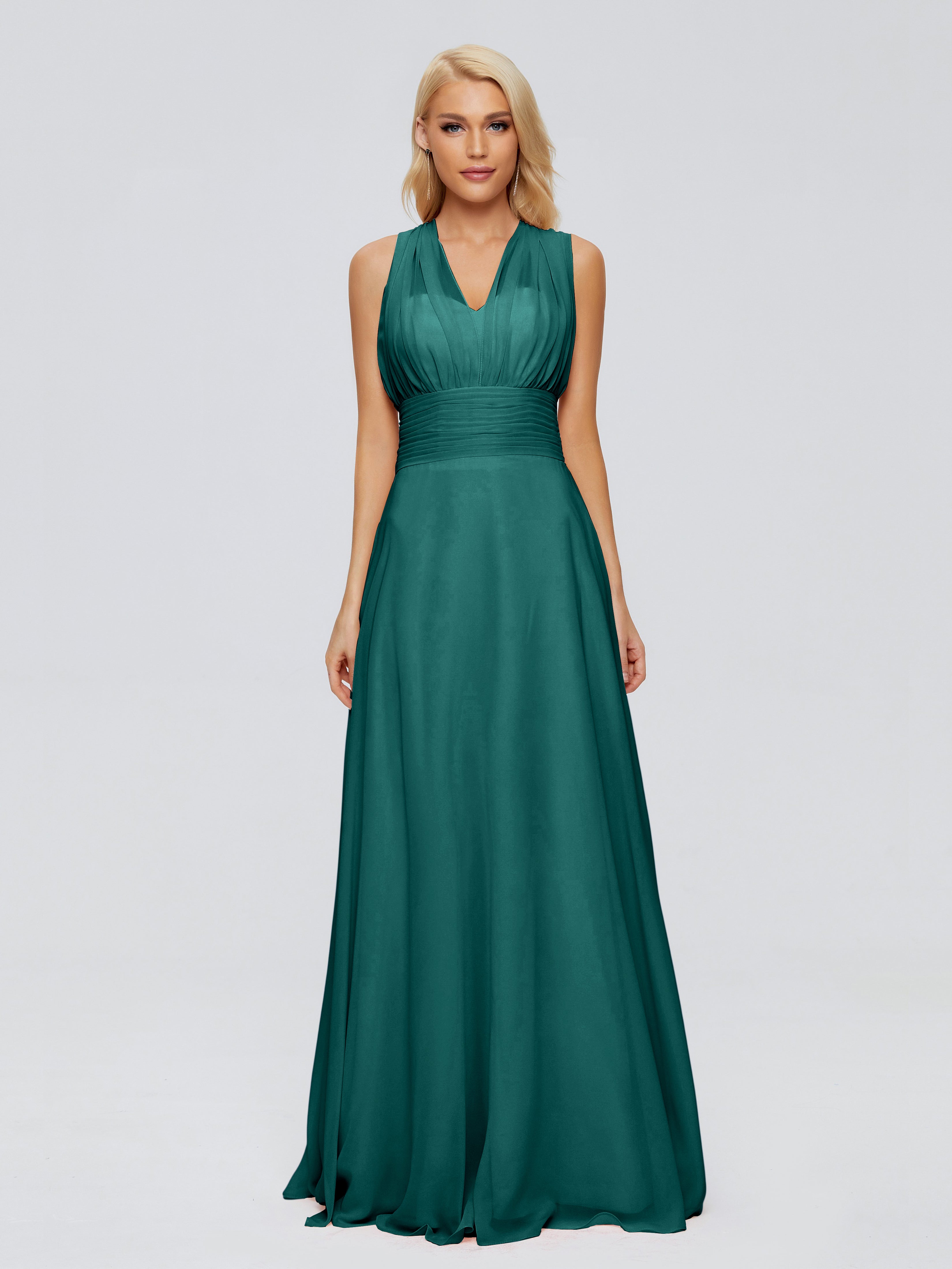 Robes De Demoiselle D'Honneur Bleu Paon Trapèze Bretelle Ruban Mousseline Robes Demoiselle D'Honneur