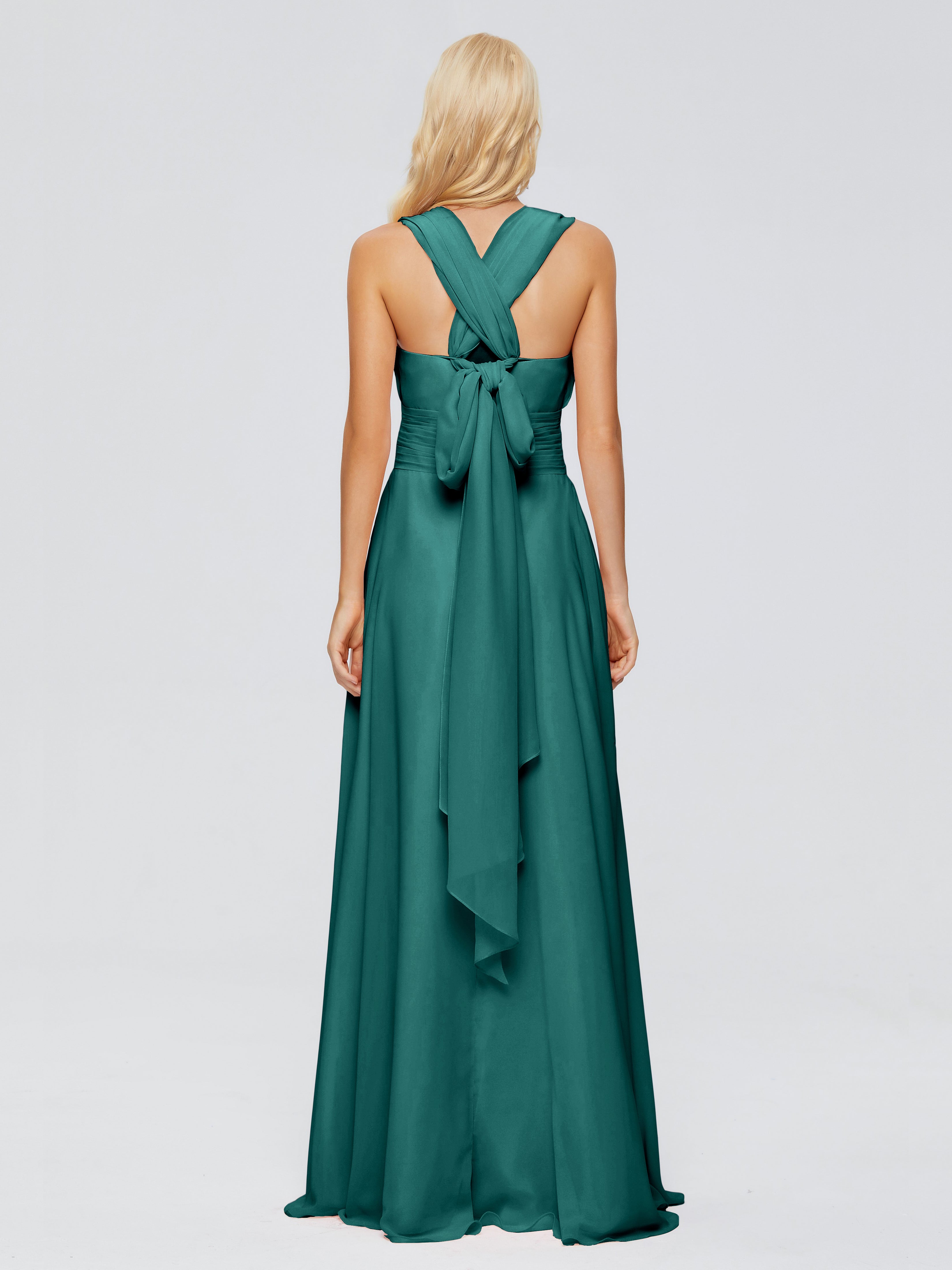 Robes De Demoiselle D'Honneur Bleu Paon Trapèze Bretelle Ruban Mousseline Robes Demoiselle D'Honneur