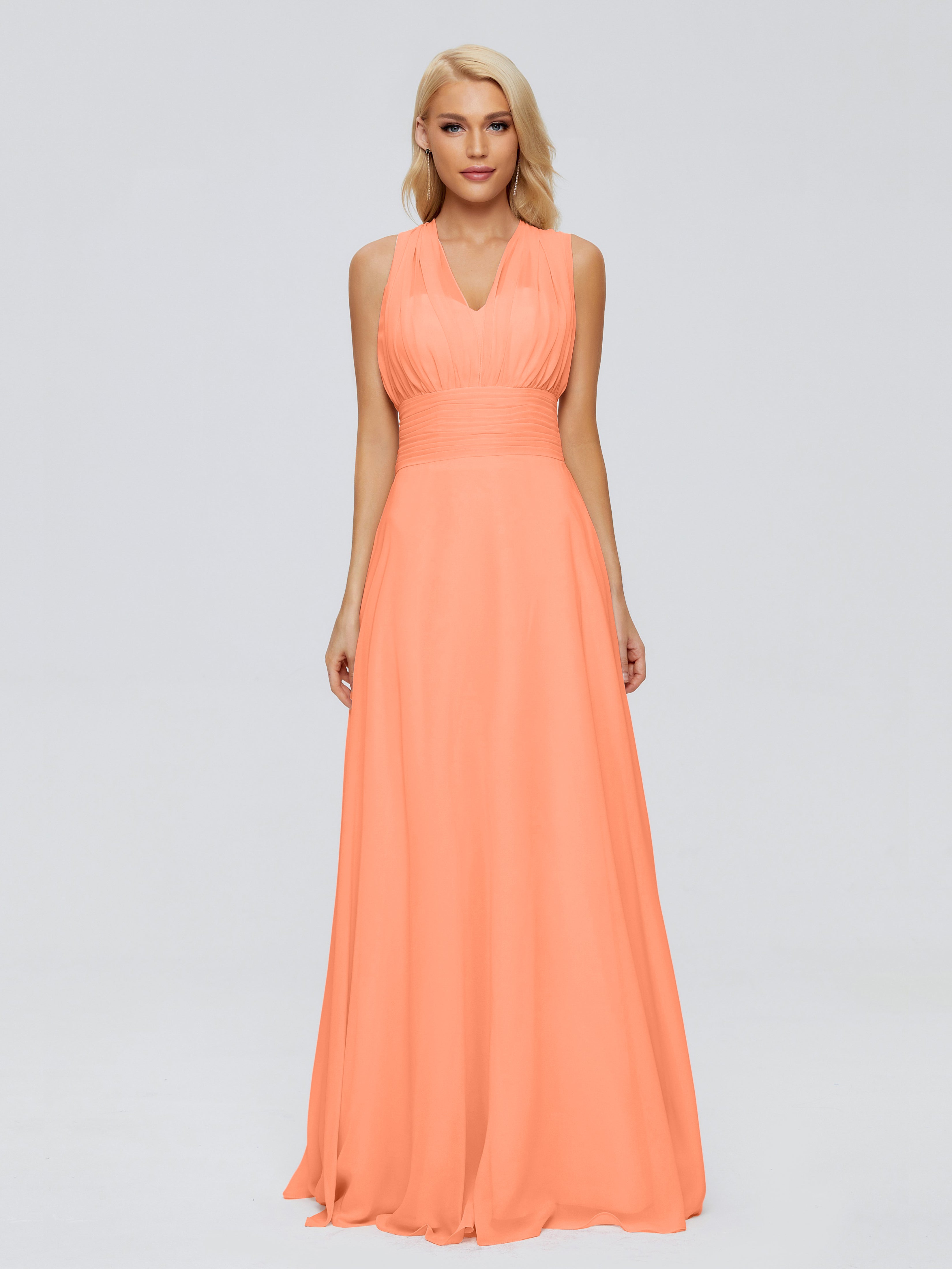 Robes De Demoiselle D'Honneur Papaye Trapèze Bretelle Ruban Mousseline Robes Demoiselle D'Honneur