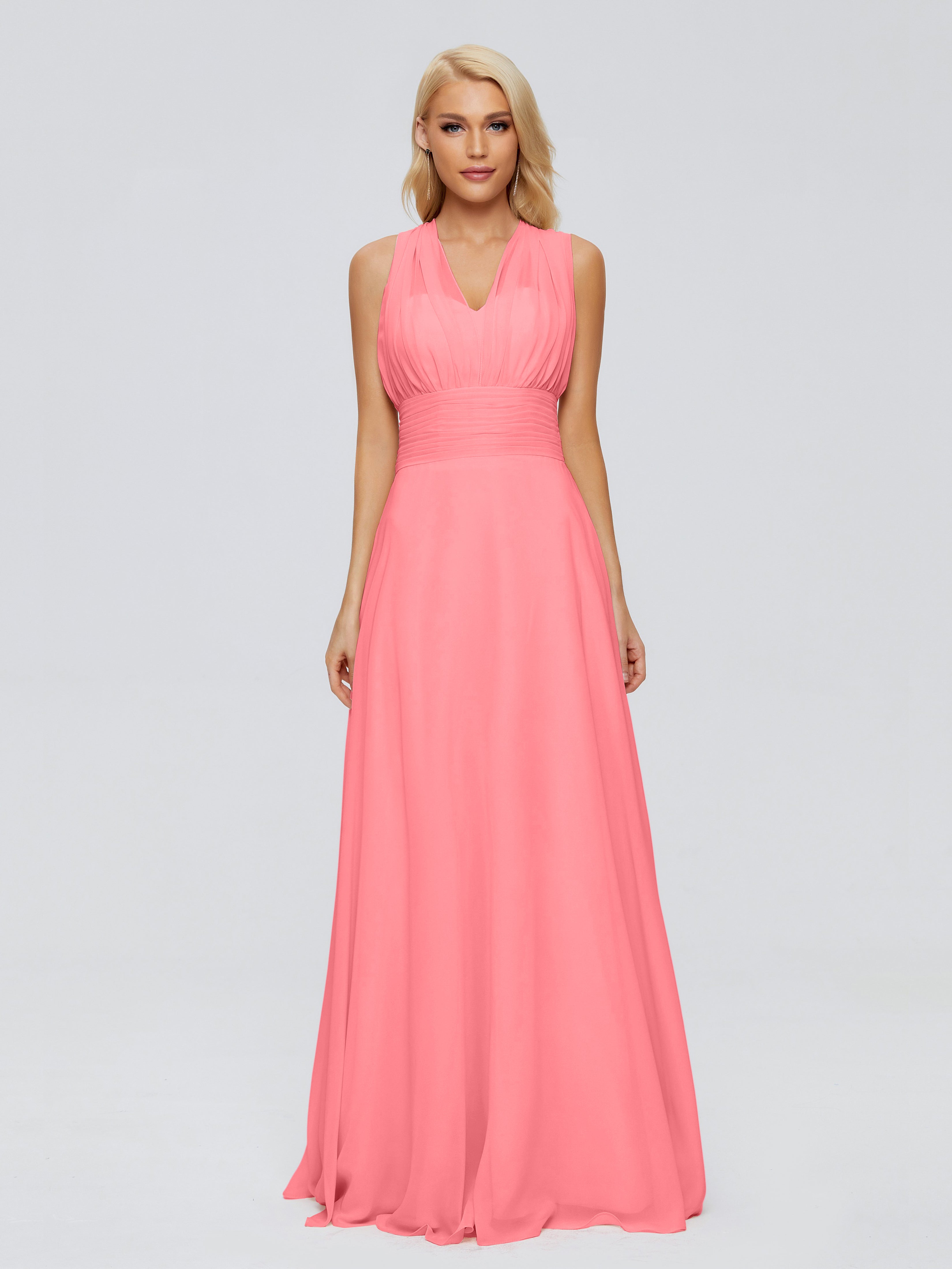 Robes De Demoiselle D'Honneur Pastèque Trapèze Bretelle Ruban Mousseline Robes Demoiselle D'Honneur