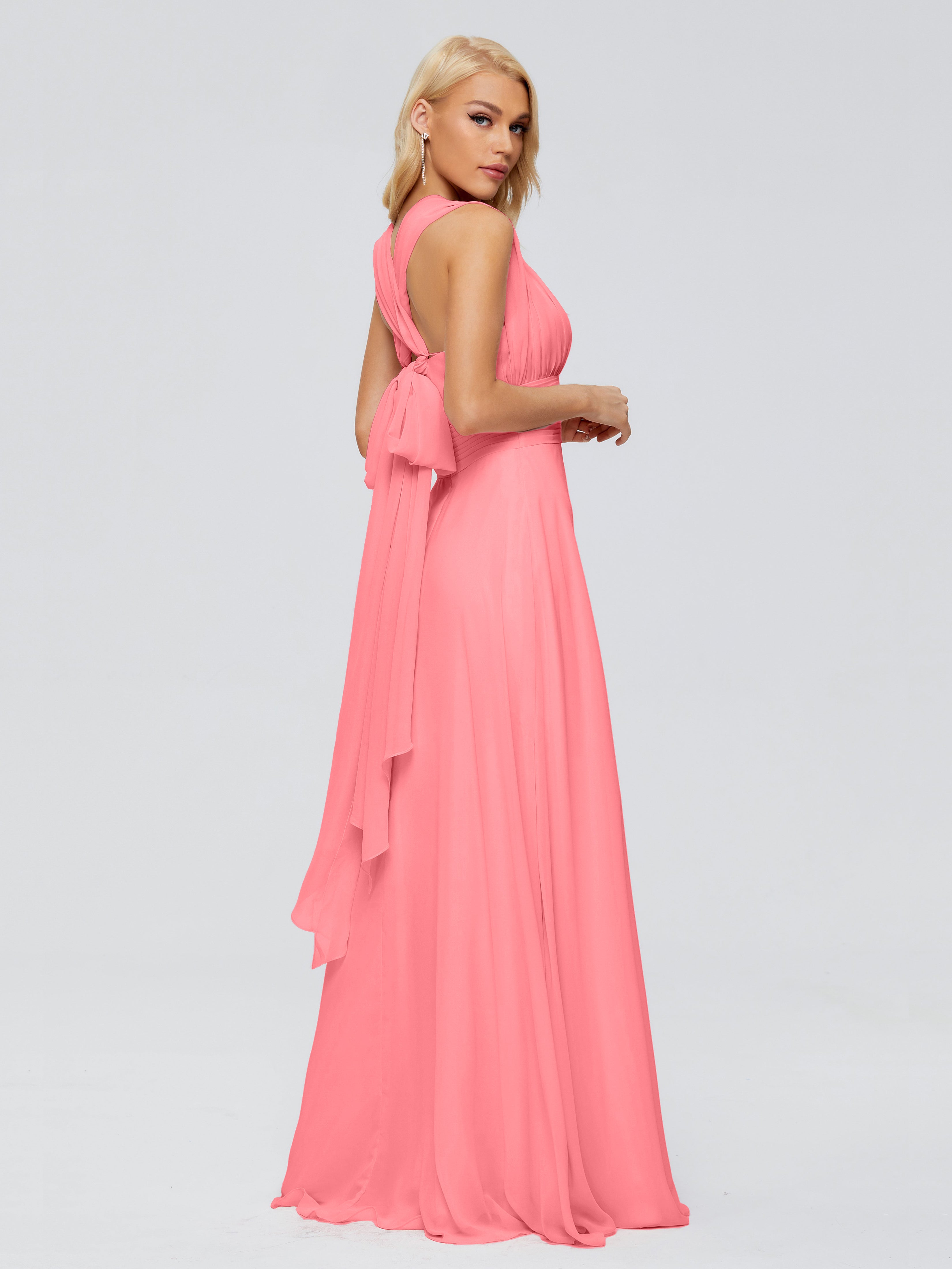 Robes De Demoiselle D'Honneur Pastèque Trapèze Bretelle Ruban Mousseline Robes Demoiselle D'Honneur