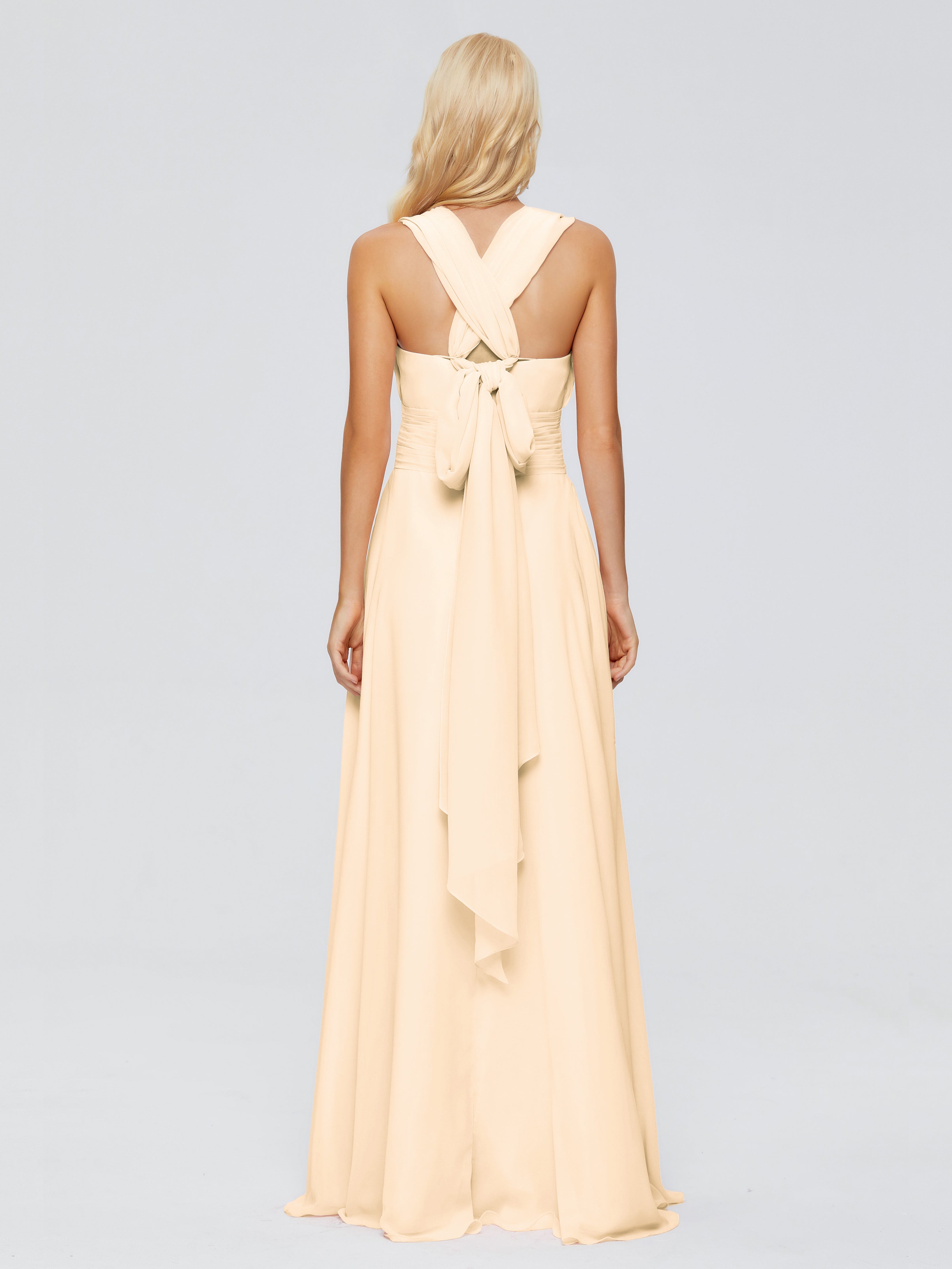 Robe Demoiselle D Honneur Couleur Peche Trapèze Bretelle Ruban Mousseline Robes Demoiselle D'Honneur