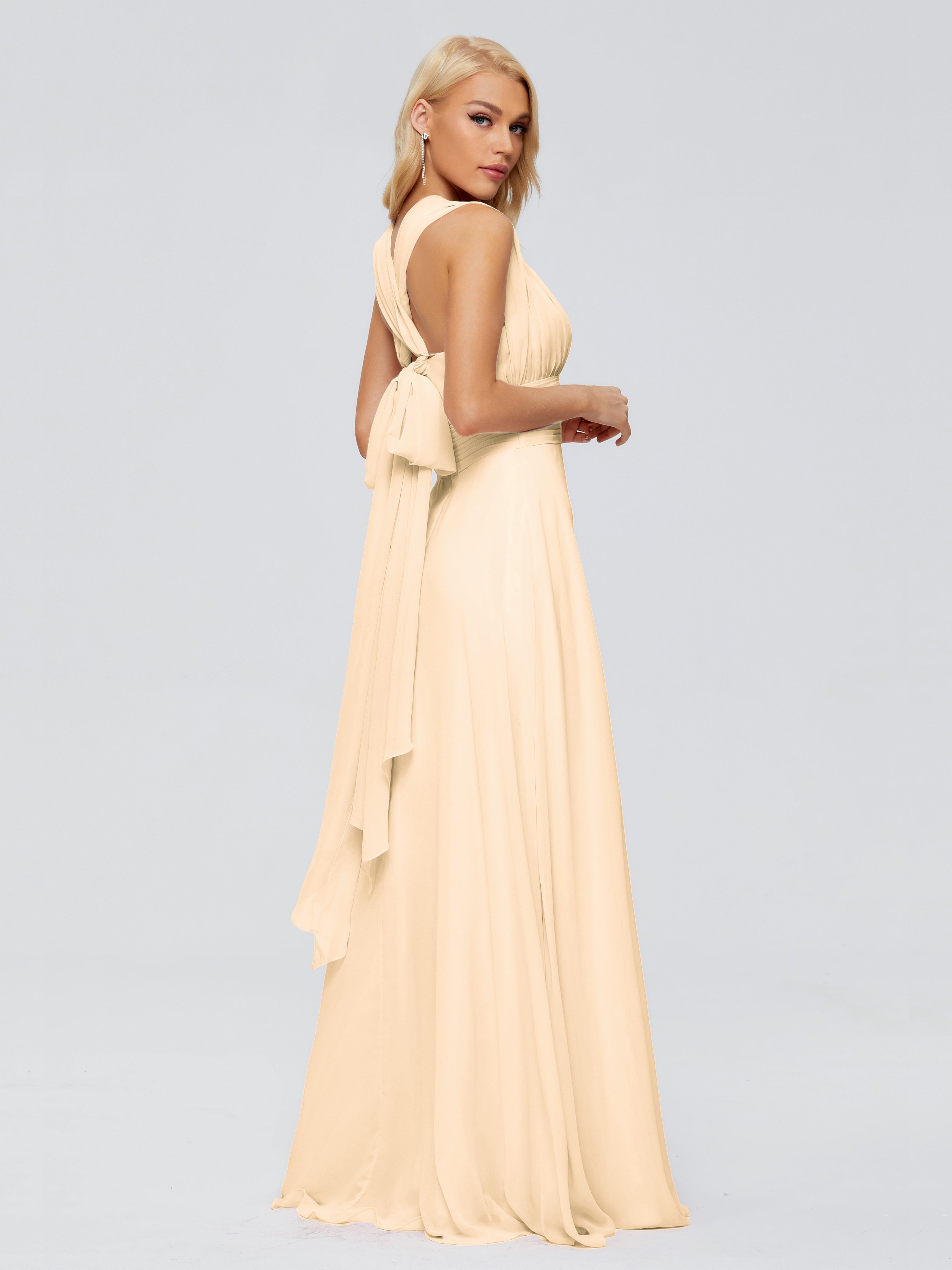 Robe Demoiselle D Honneur Couleur Peche Trapèze Bretelle Ruban Mousseline Robes Demoiselle D'Honneur