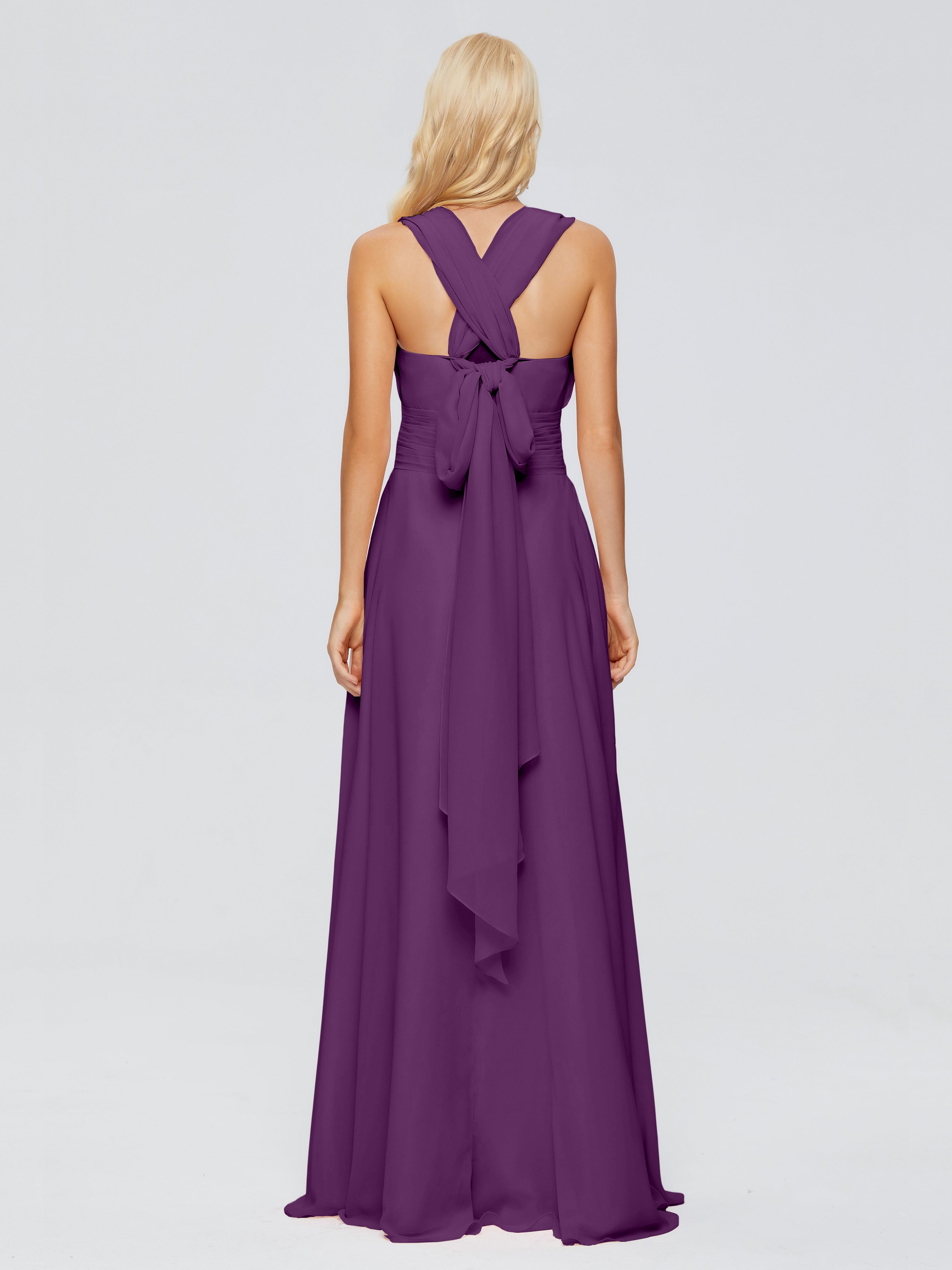 Robes De Demoiselle D'Honneur En Raisin Trapèze Bretelle Ruban Mousseline Robes Demoiselle D'Honneur