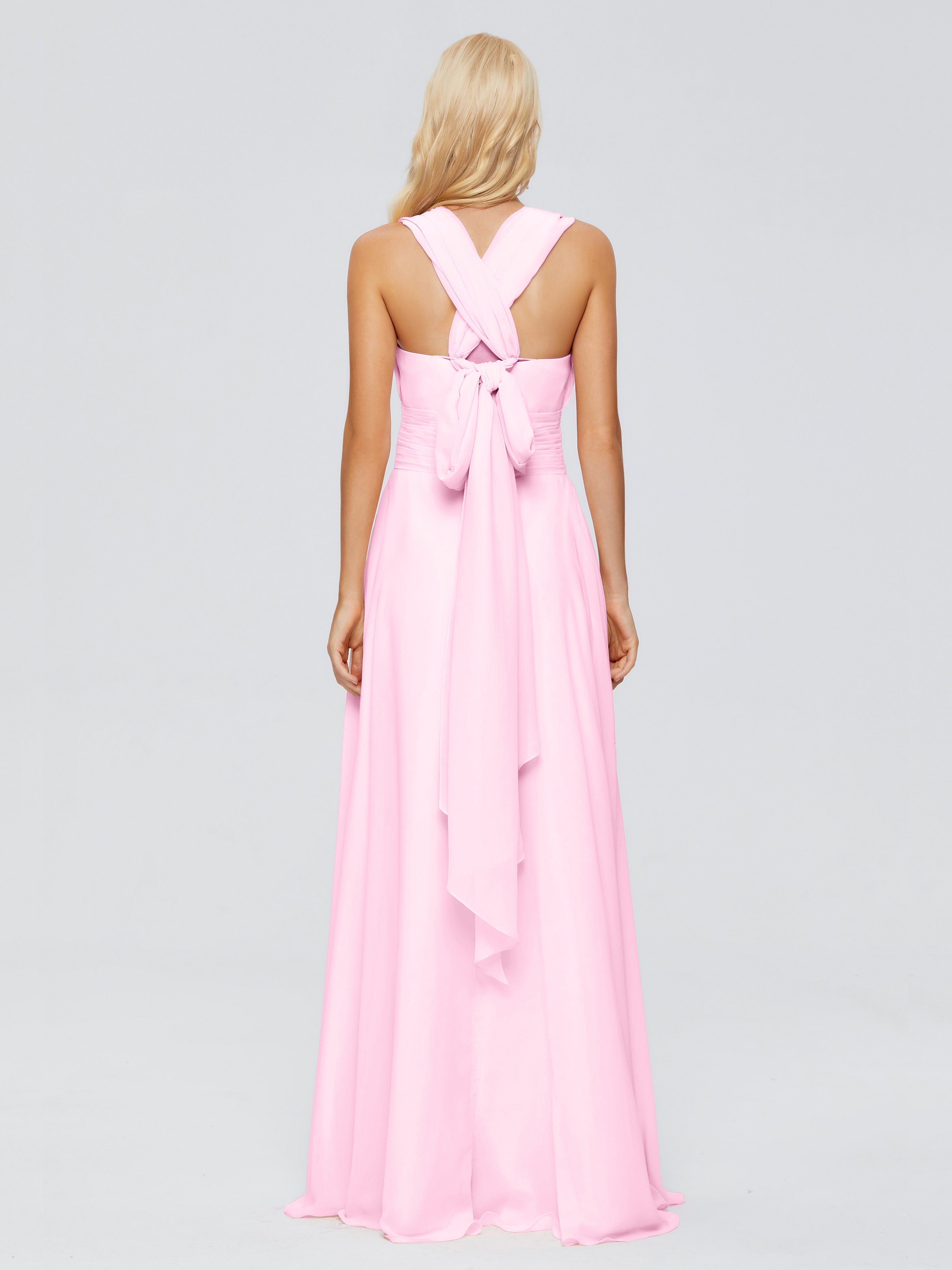 Robes De Demoiselle D'Honneur Rose Bonbon Trapèze Bretelle Ruban Mousseline Robes Demoiselle D'Honneur