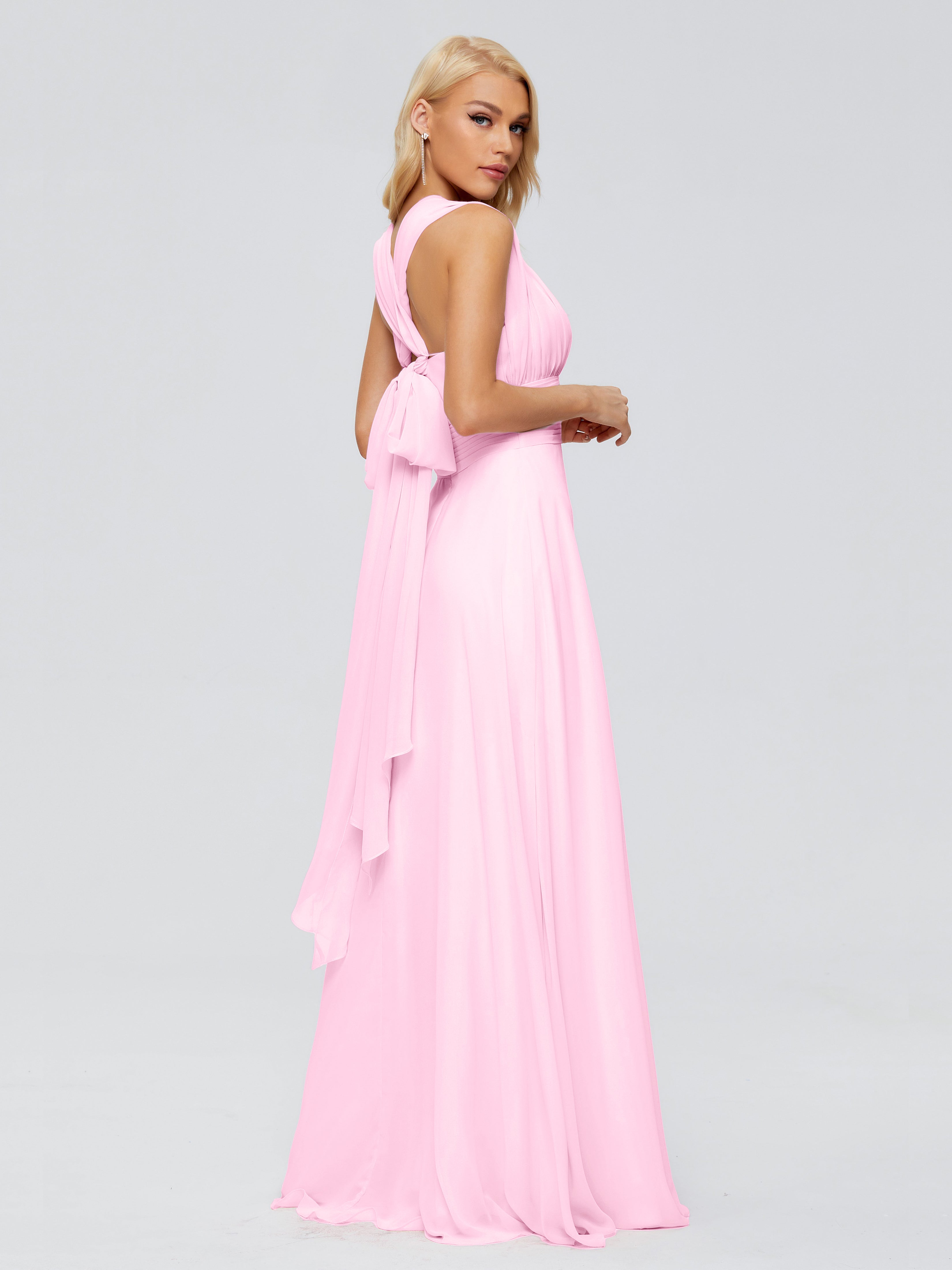 Robes De Demoiselle D'Honneur Rose Bonbon Trapèze Bretelle Ruban Mousseline Robes Demoiselle D'Honneur