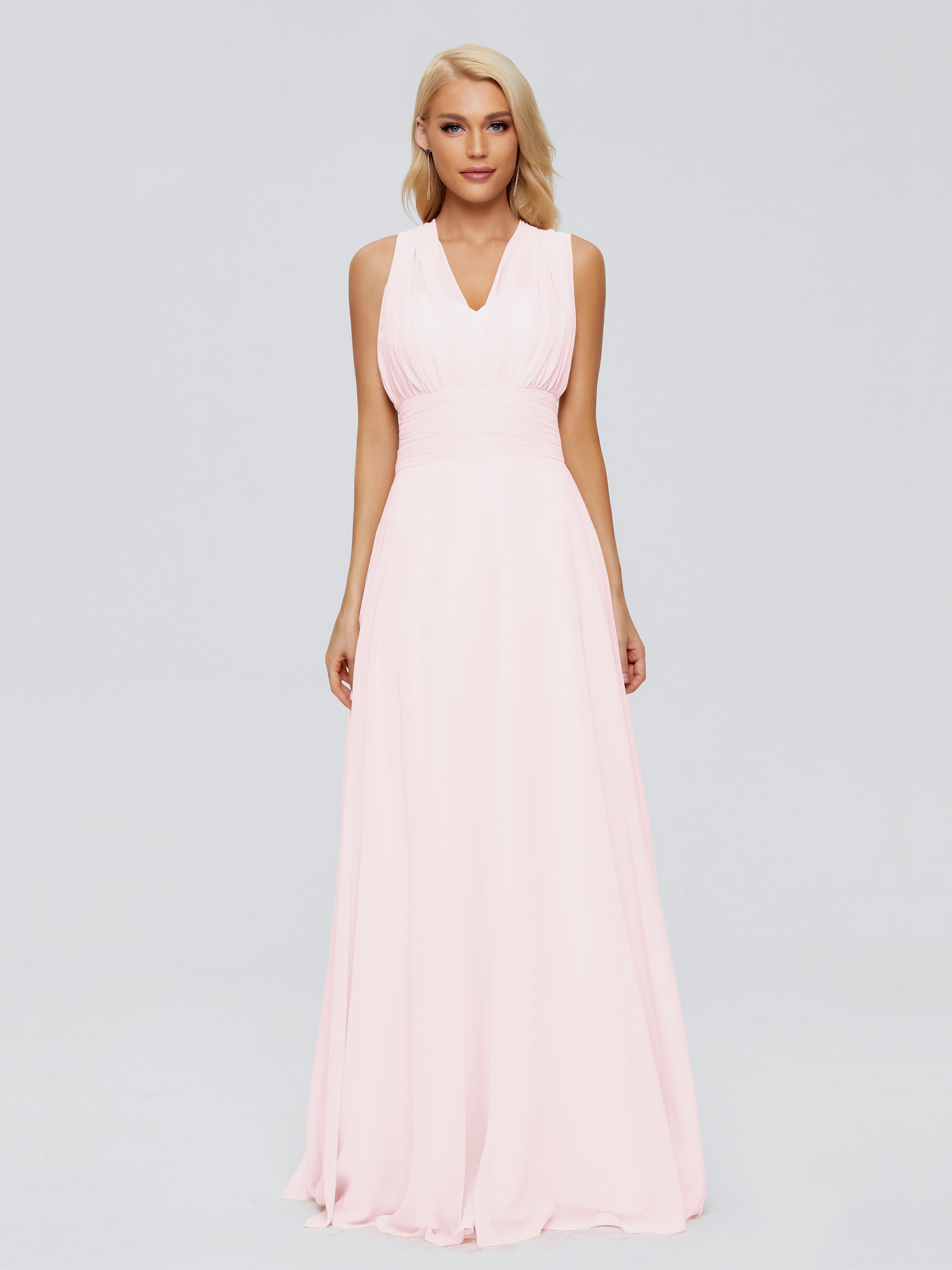 Robe Demoiselles D Honneur Rose Pale Trapèze Bretelle Ruban Mousseline Robes Demoiselle D'Honneur