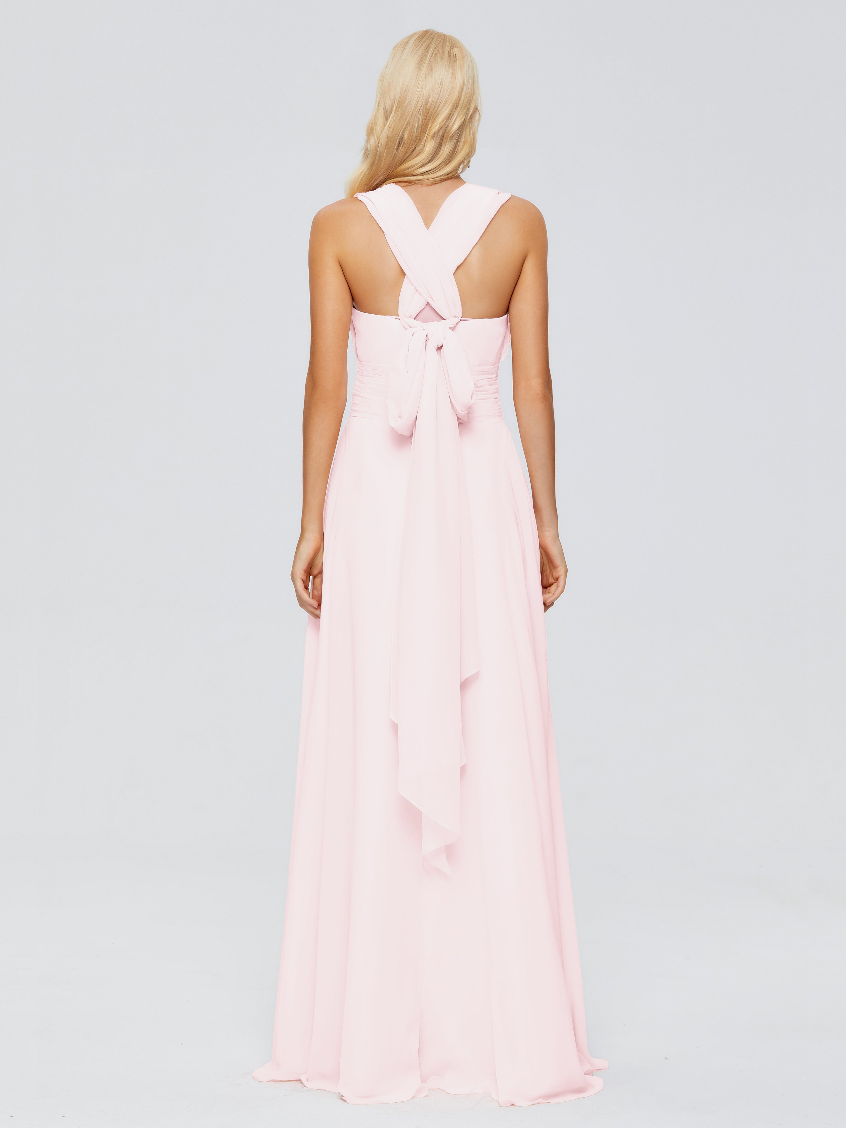 Robe Demoiselles D Honneur Rose Pale Trapèze Bretelle Ruban Mousseline Robes Demoiselle D'Honneur