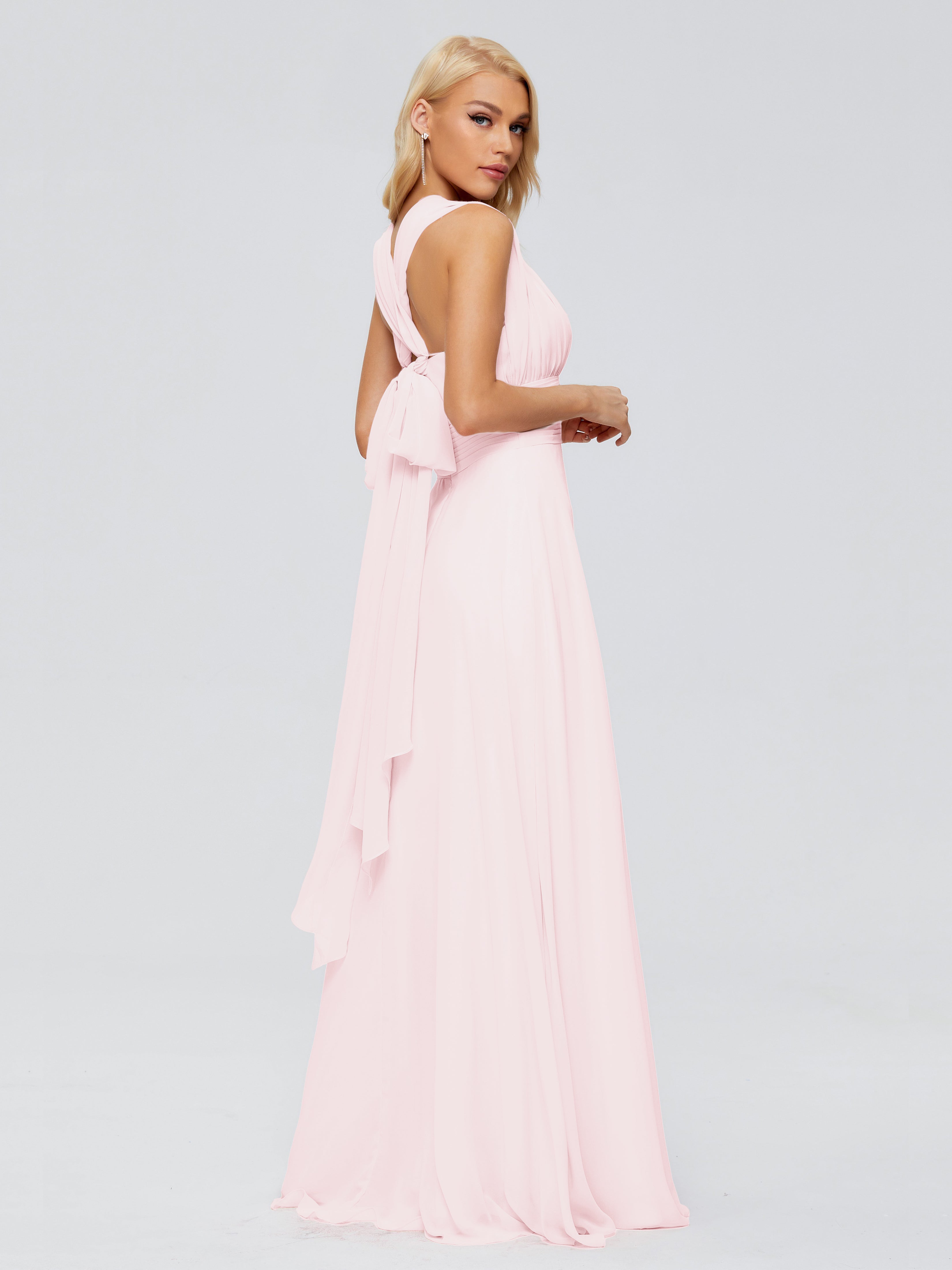 Robe Demoiselles D Honneur Rose Pale Trapèze Bretelle Ruban Mousseline Robes Demoiselle D'Honneur