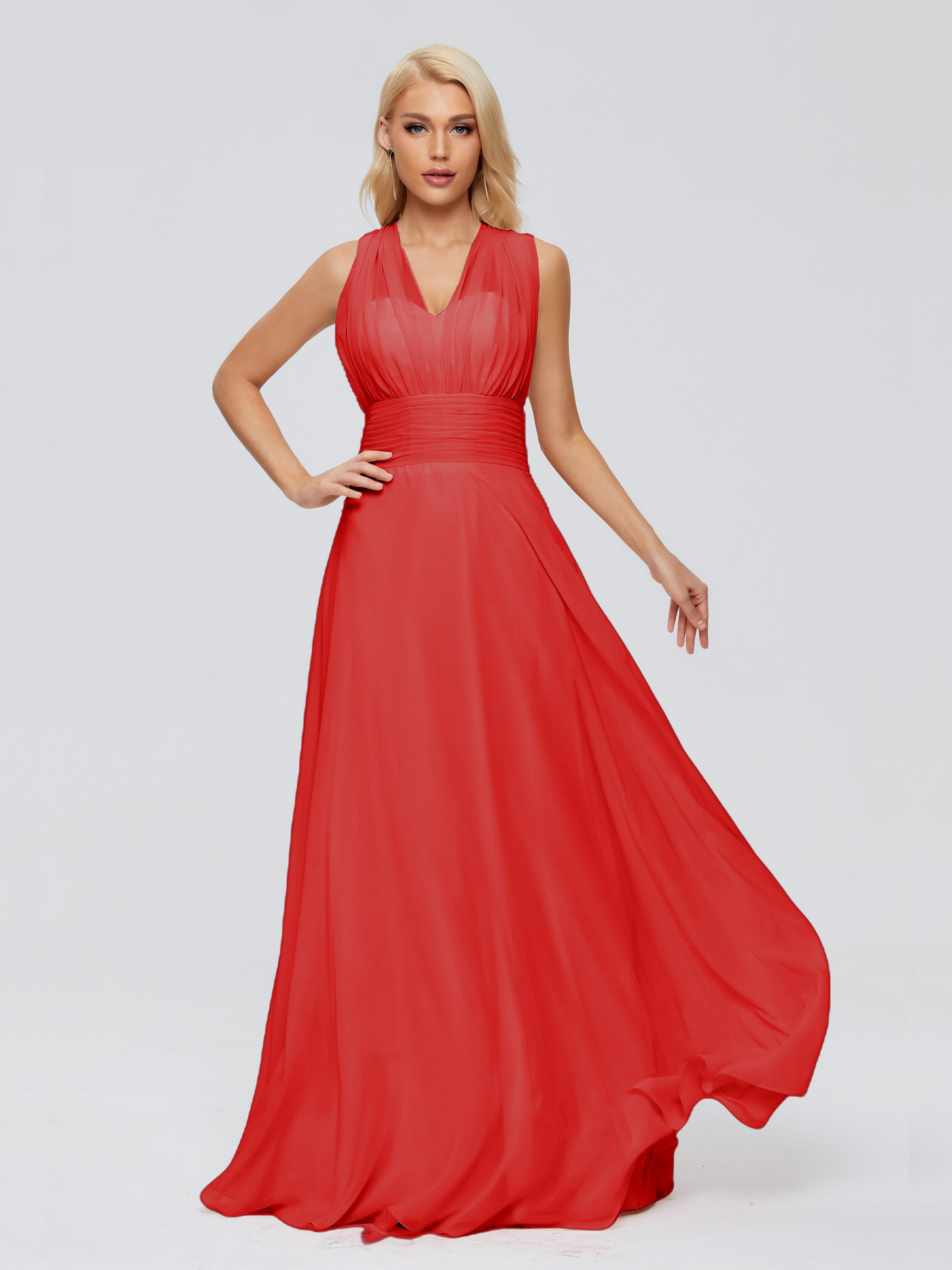 Robe Rouge Mariage Demoiselle D Honneur Trapèze Bretelle Ruban Mousseline Robes Demoiselle D'Honneur