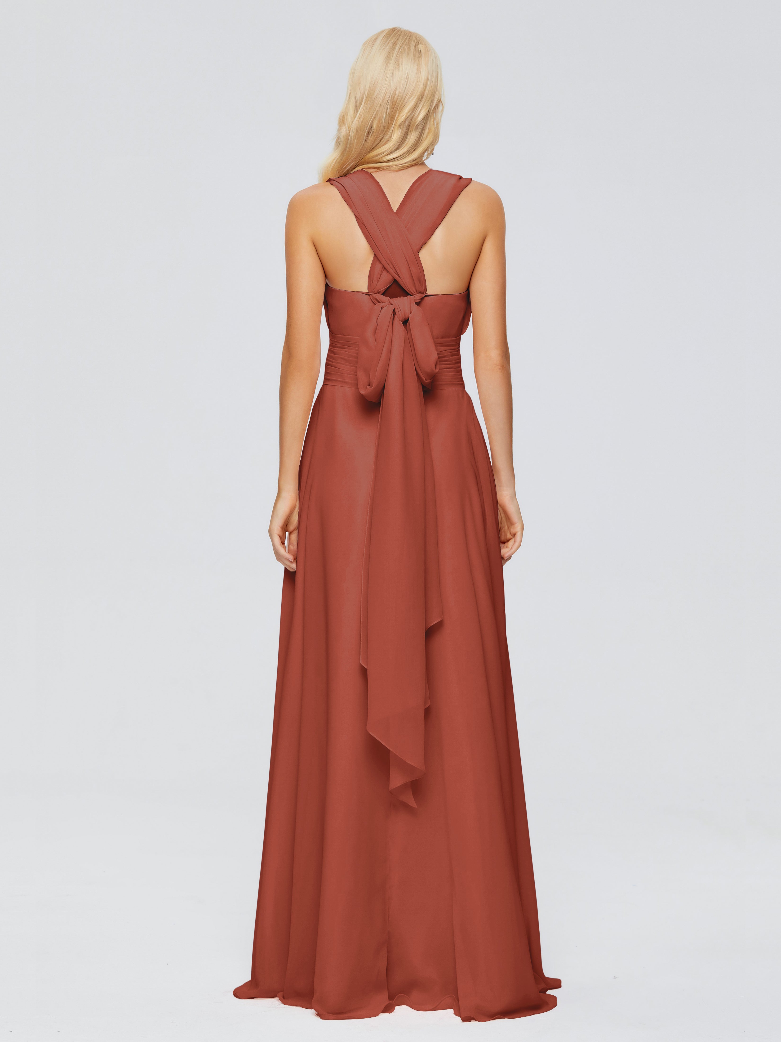 Rouille De Demoiselle D'Honneur Trapèze Bretelle Ruban Mousseline Robes Demoiselle D'Honneur