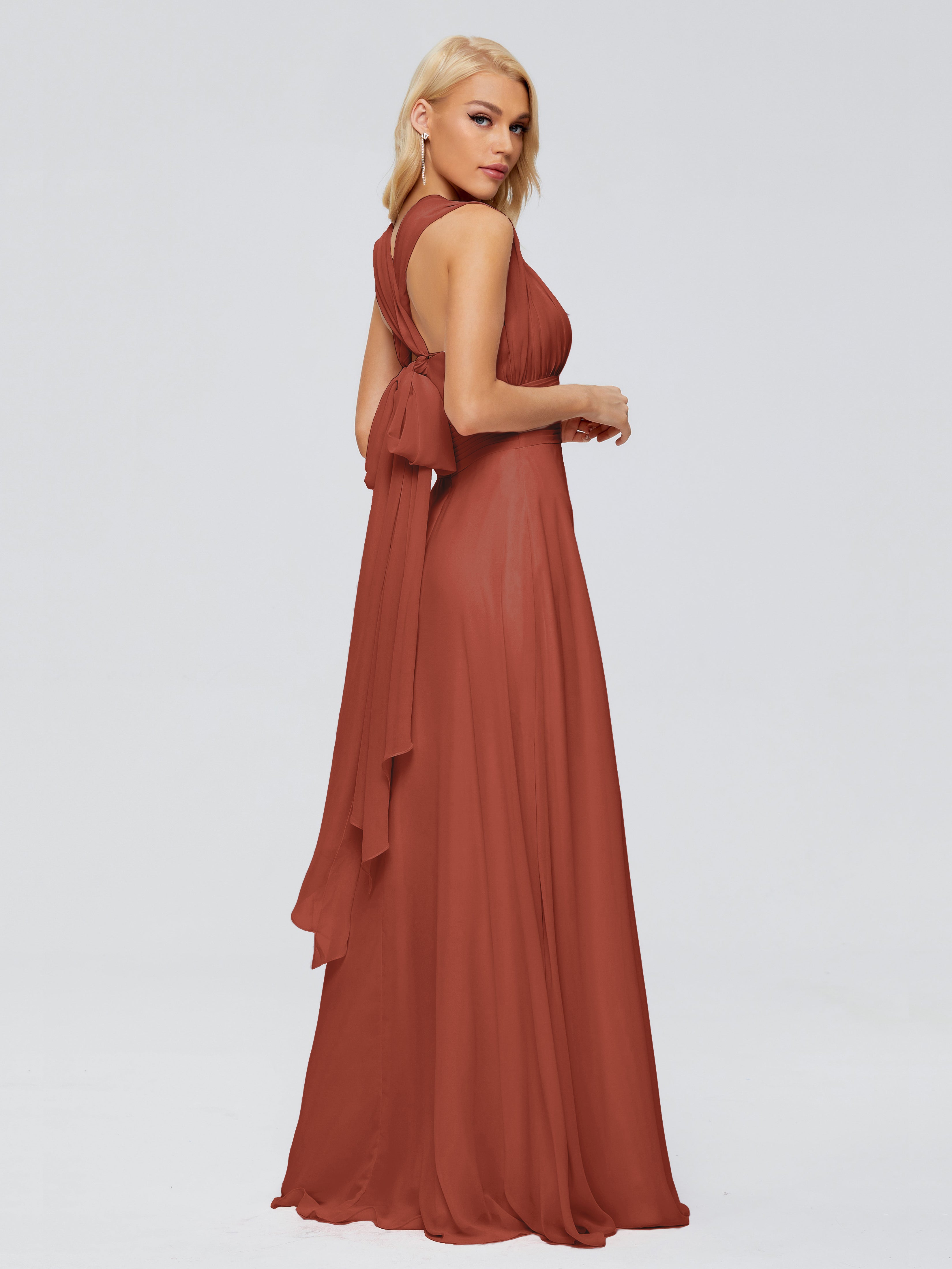 Rouille De Demoiselle D'Honneur Trapèze Bretelle Ruban Mousseline Robes Demoiselle D'Honneur