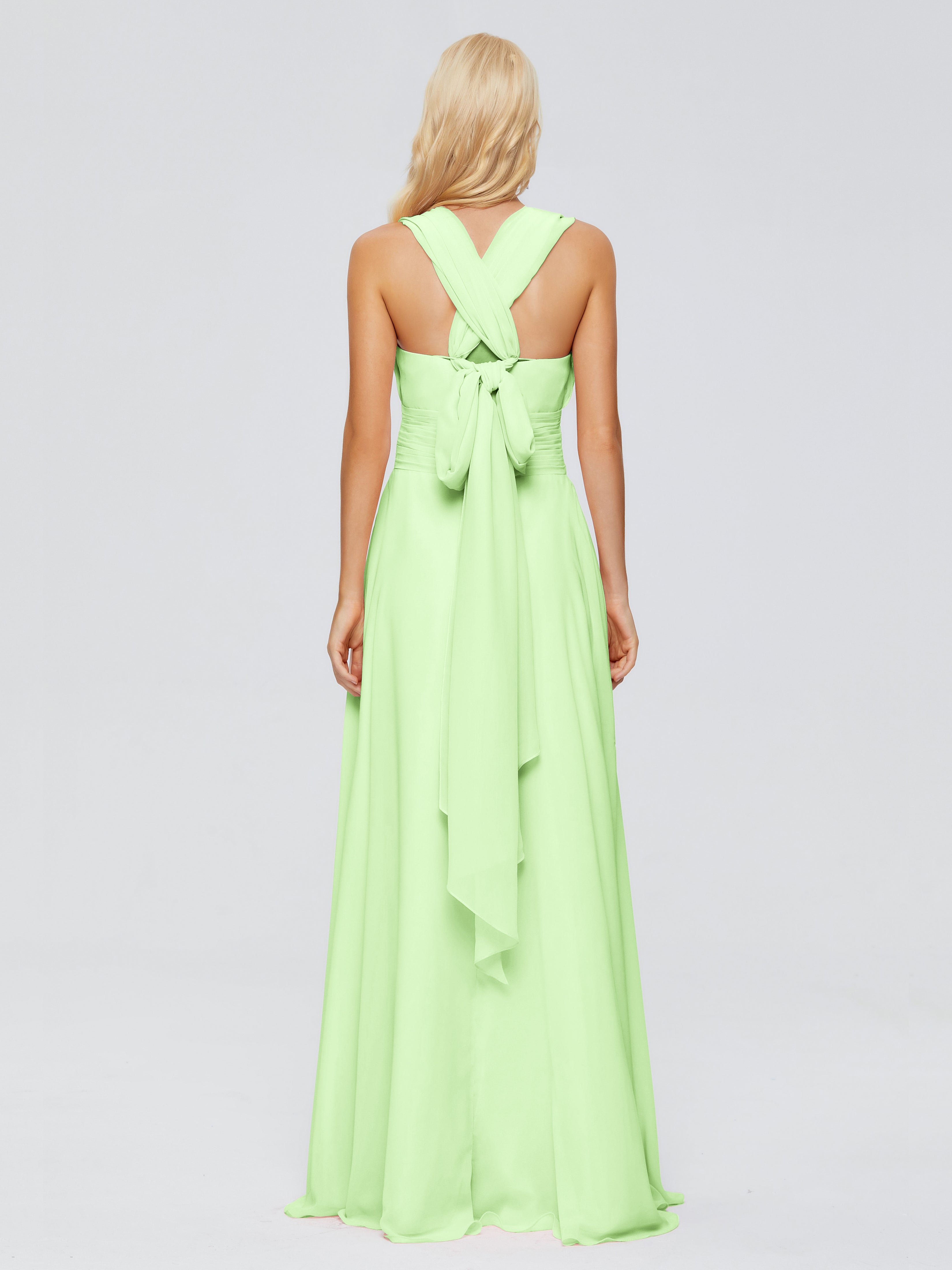 Demoiselle Robe Vert Sauge Trapèze Bretelle Ruban Mousseline Robes Demoiselle D'Honneur