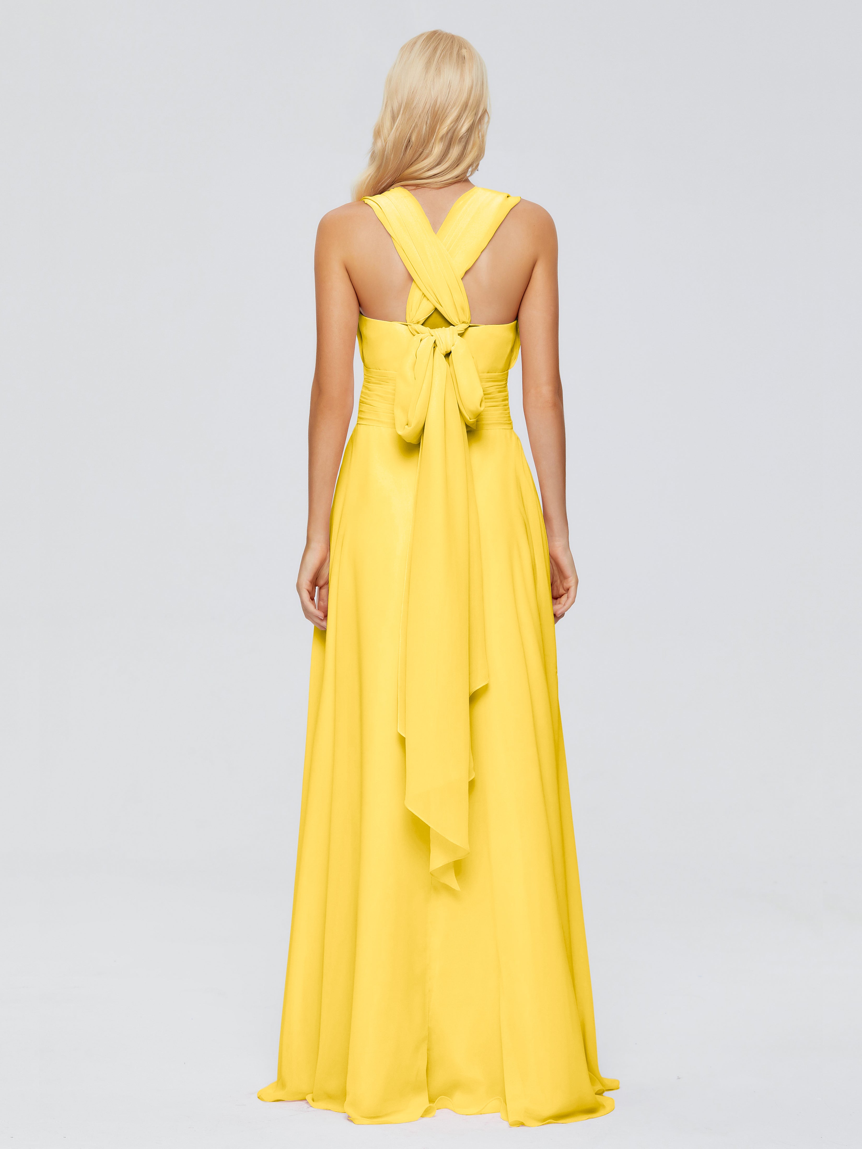 Robe De Demoiselle D'Honneur Souci Trapèze Bretelle Ruban Mousseline Robes Demoiselle D'Honneur