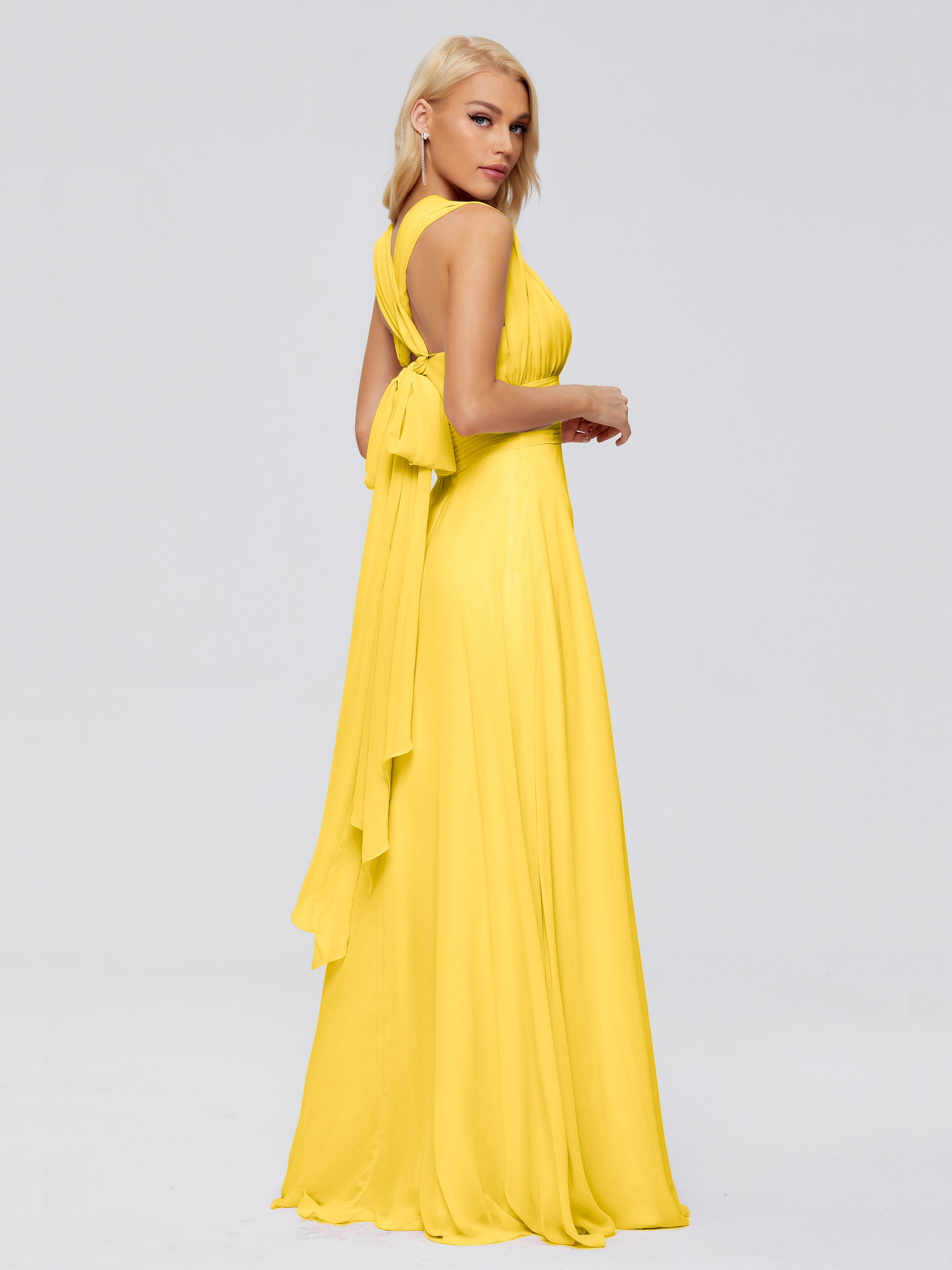 Robe De Demoiselle D'Honneur Souci Trapèze Bretelle Ruban Mousseline Robes Demoiselle D'Honneur