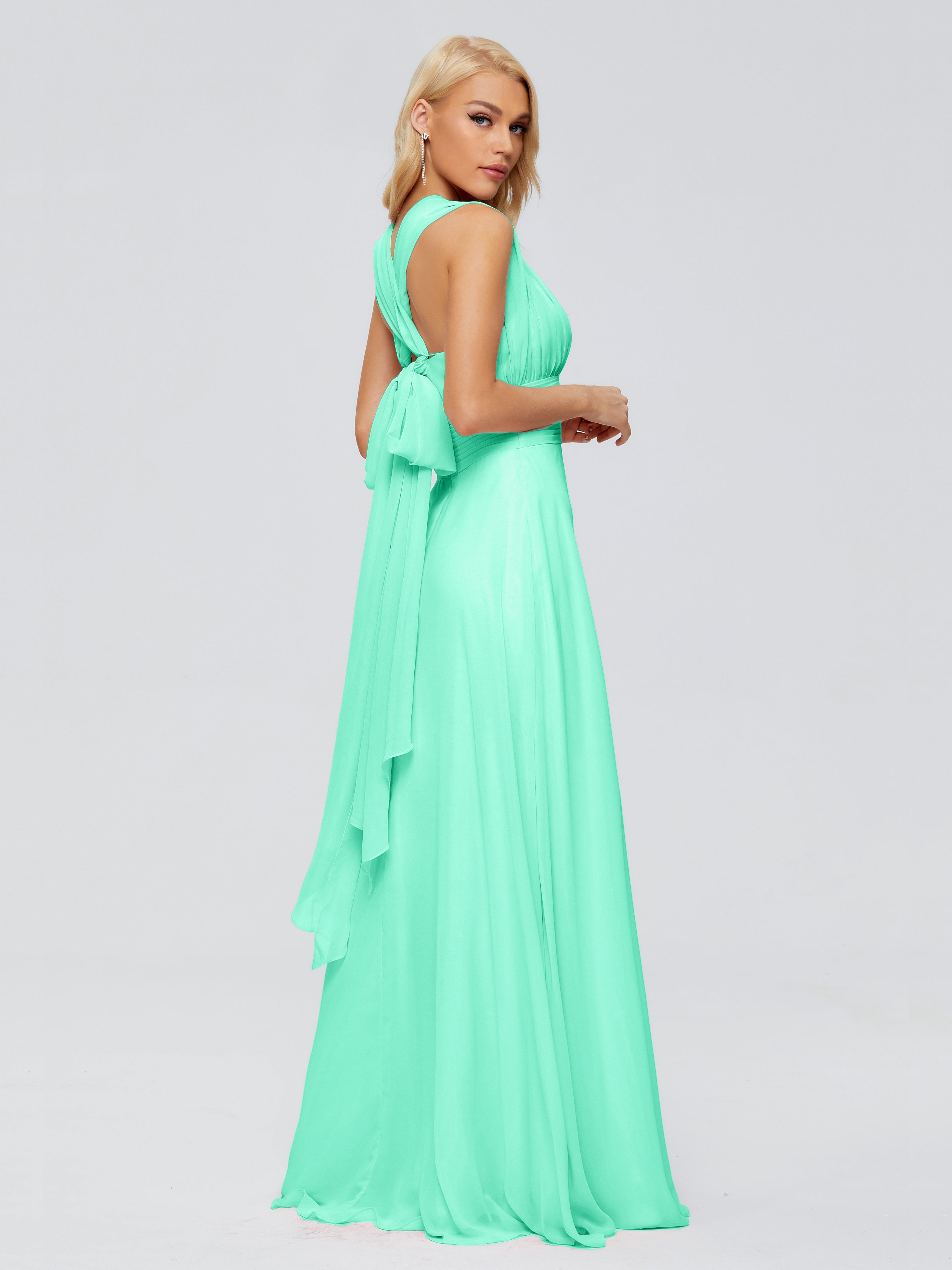 Robe Bleu Turquoise Demoiselle D Honneur Trapèze Bretelle Ruban Mousseline Robes Demoiselle D'Honneur