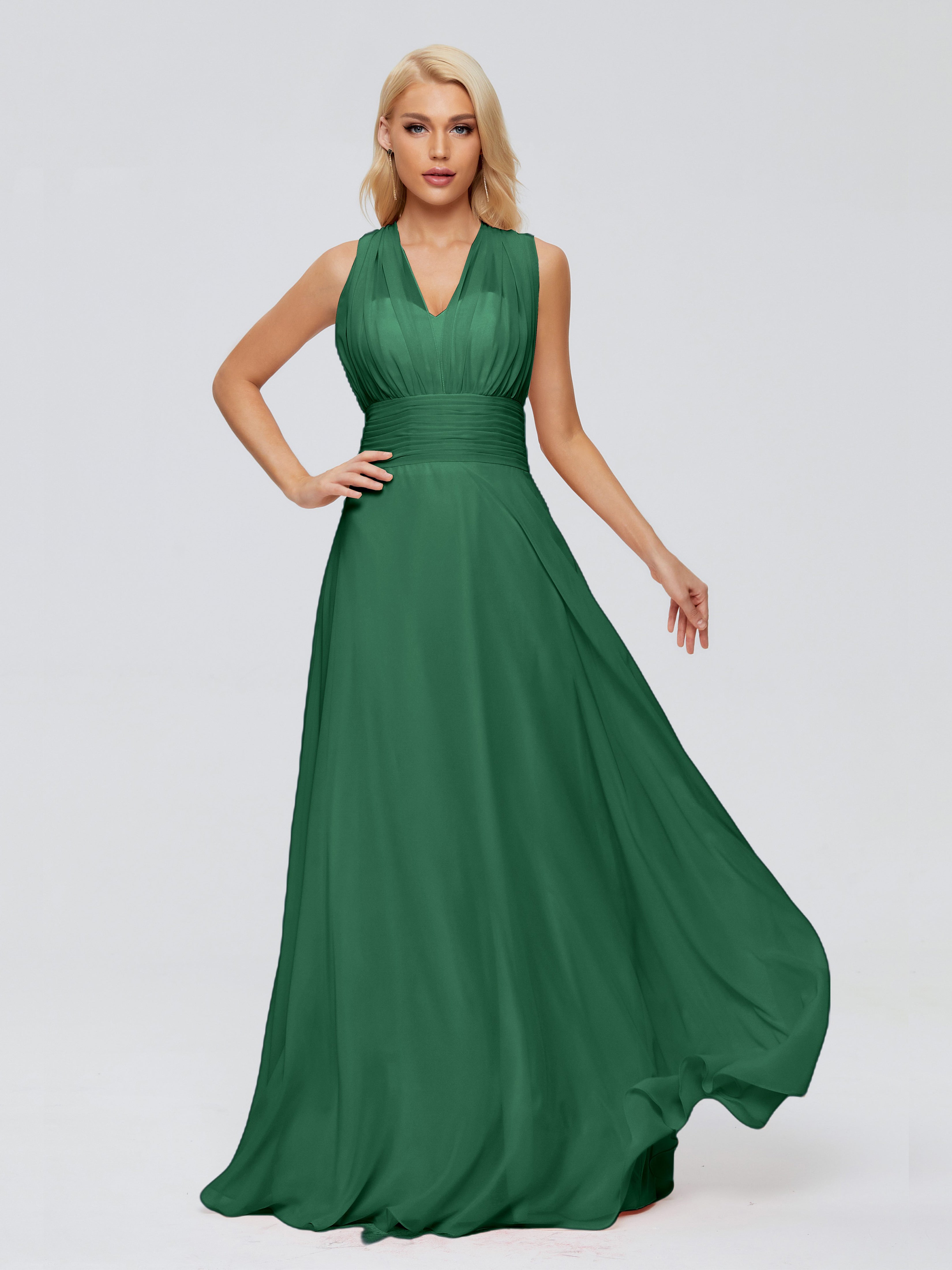 Demoiselle D'Honneur Vert Foncé Trapèze Bretelle Ruban Mousseline Robes Demoiselle D'Honneur