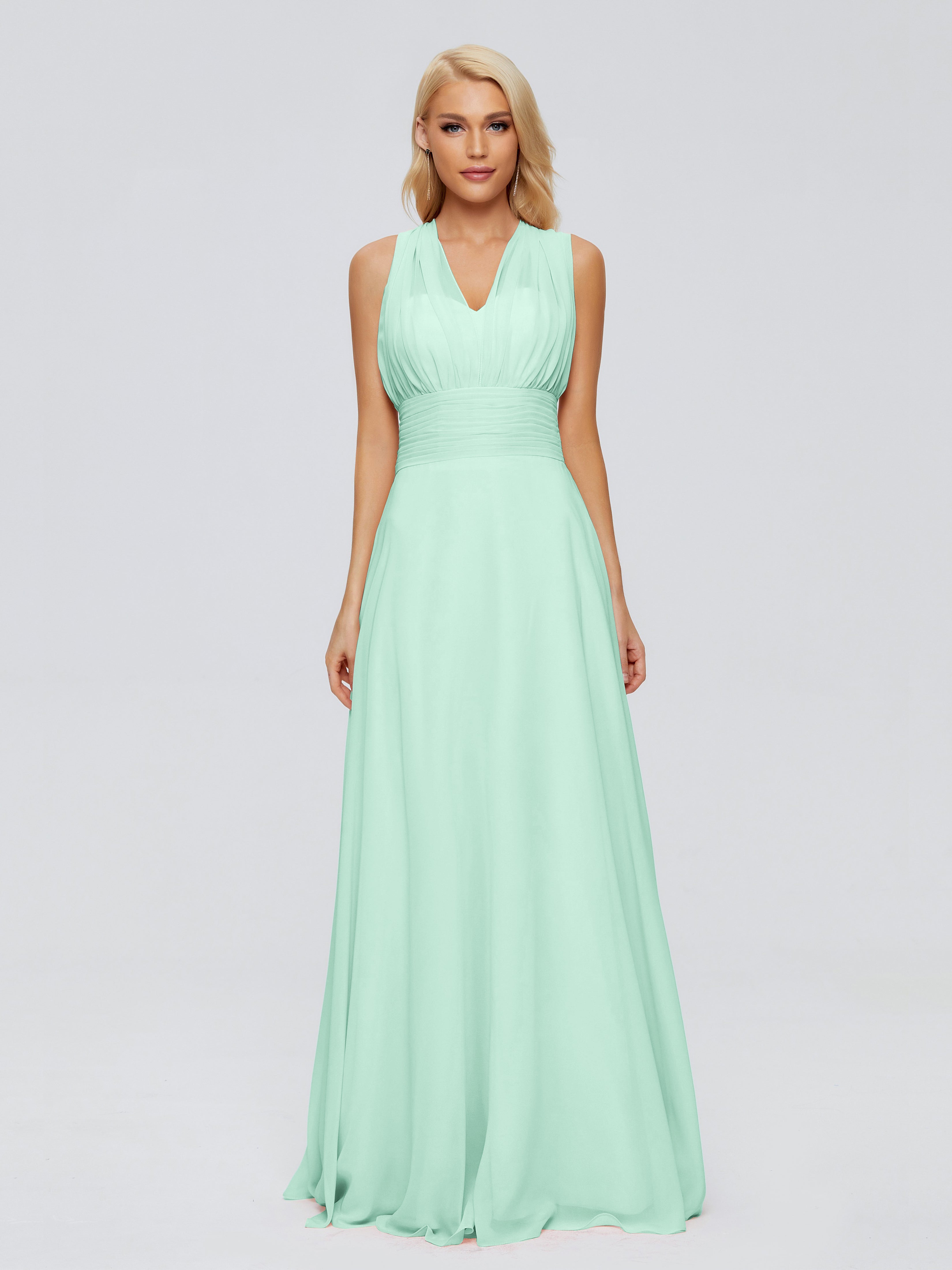 Robe Vert Menthe Demoiselle D Honneur Trapèze Bretelle Ruban Mousseline Robes Demoiselle D'Honneur