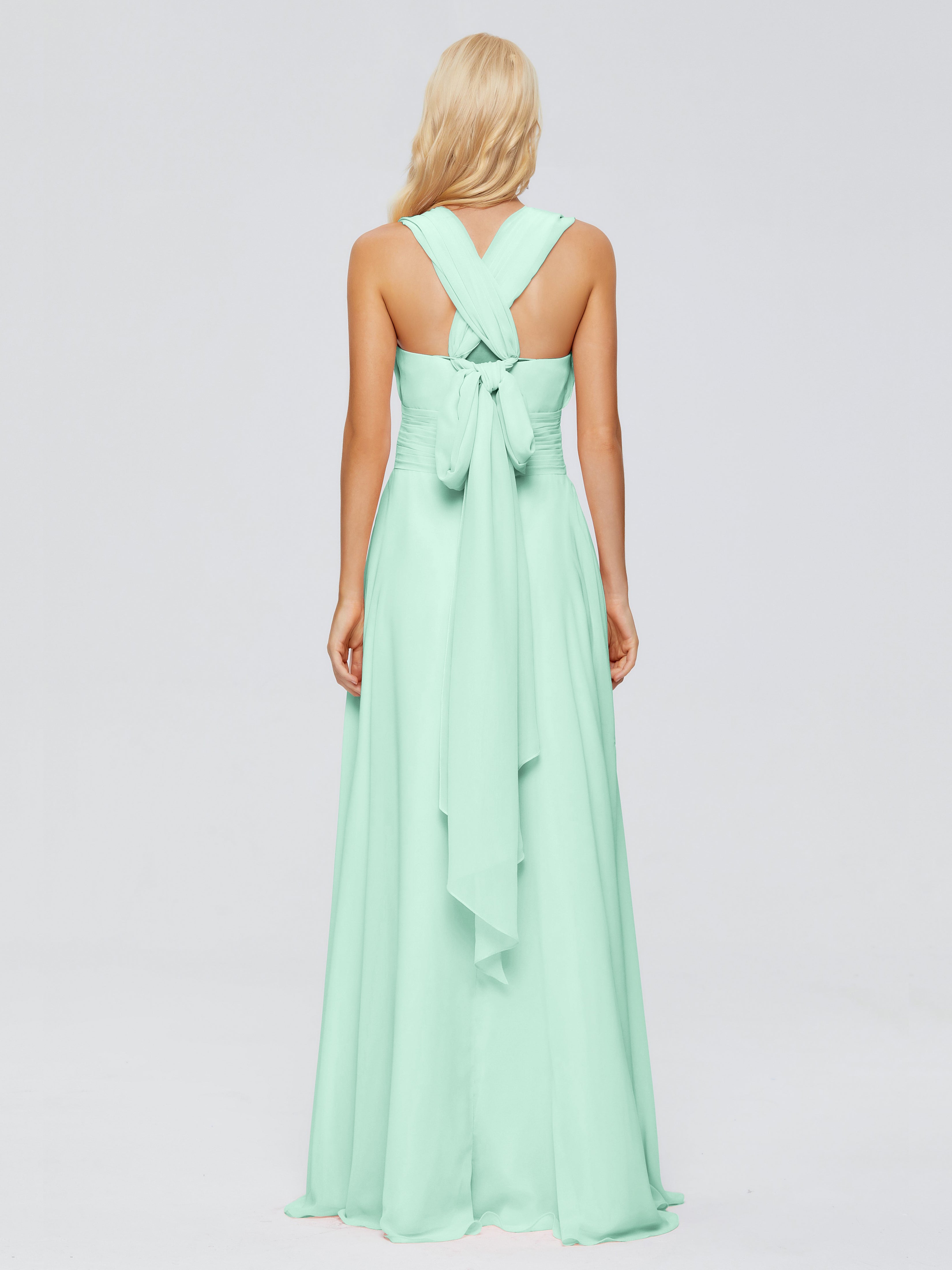 Robe Vert Menthe Demoiselle D Honneur Trapèze Bretelle Ruban Mousseline Robes Demoiselle D'Honneur